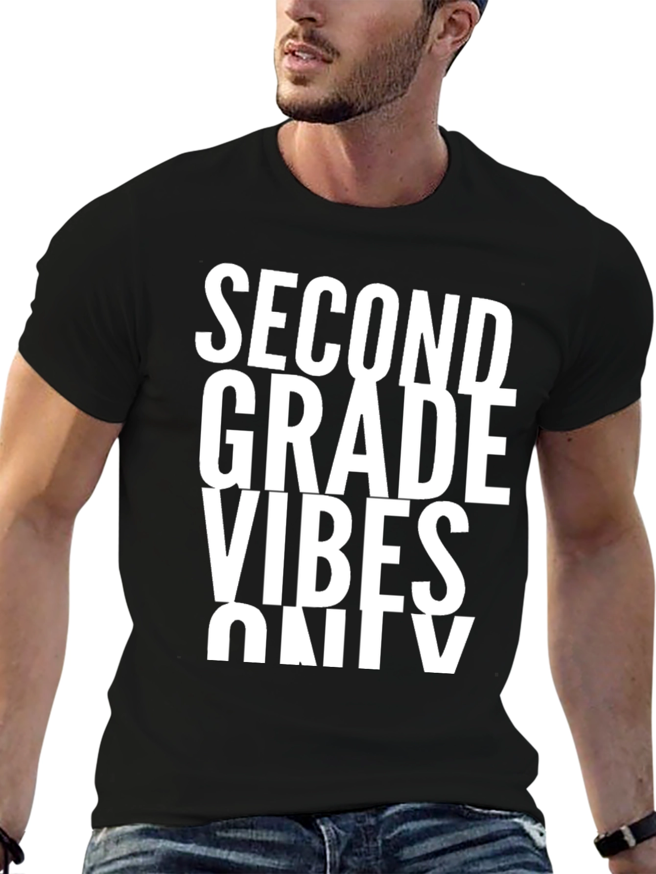 Second Grade Vibes Only Black Graphic Tee