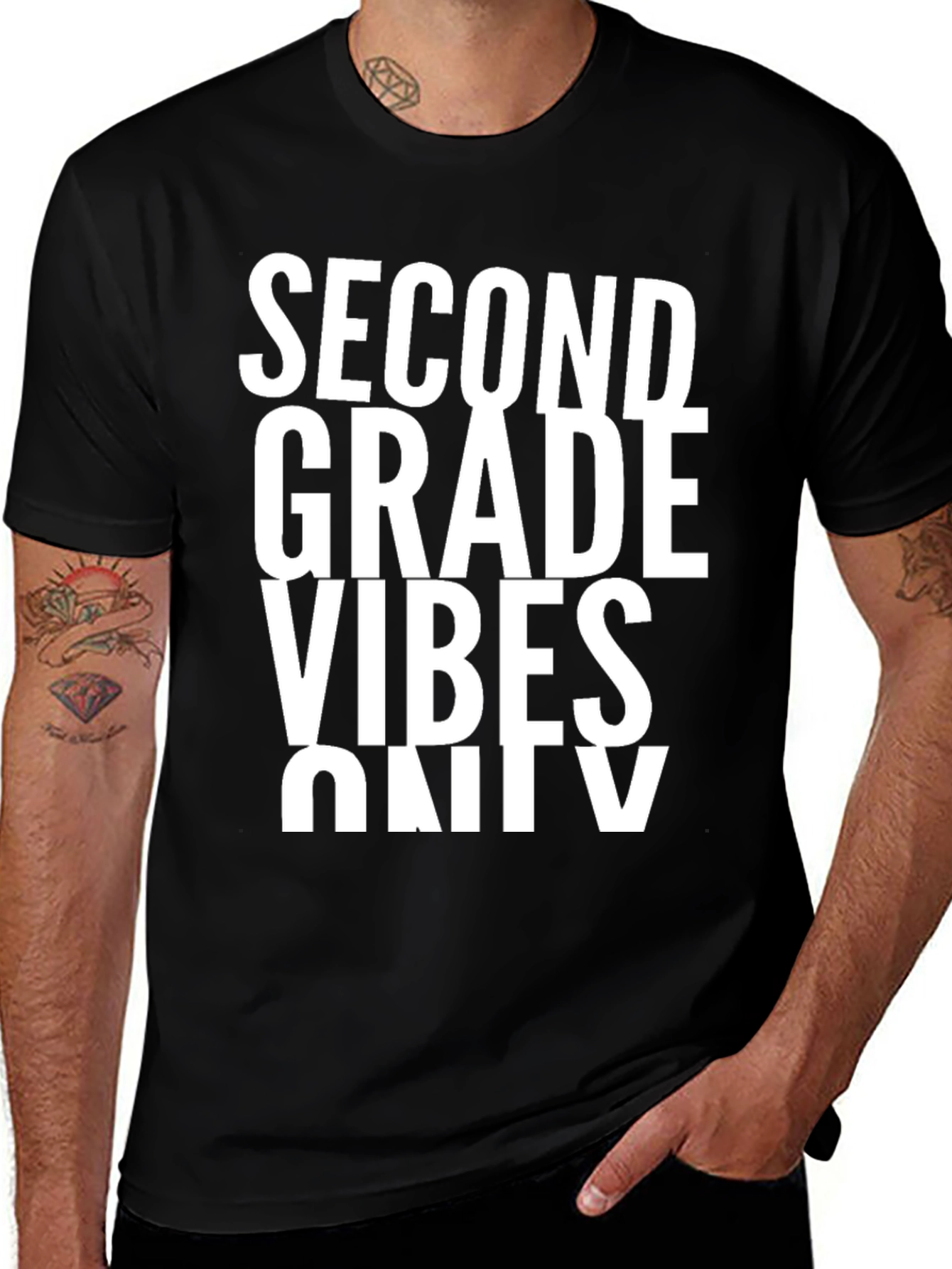 Second Grade Vibes Only Black Graphic Tee