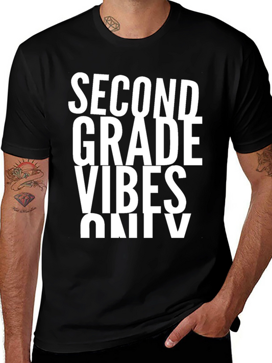 Second Grade Vibes Only Black Graphic Tee