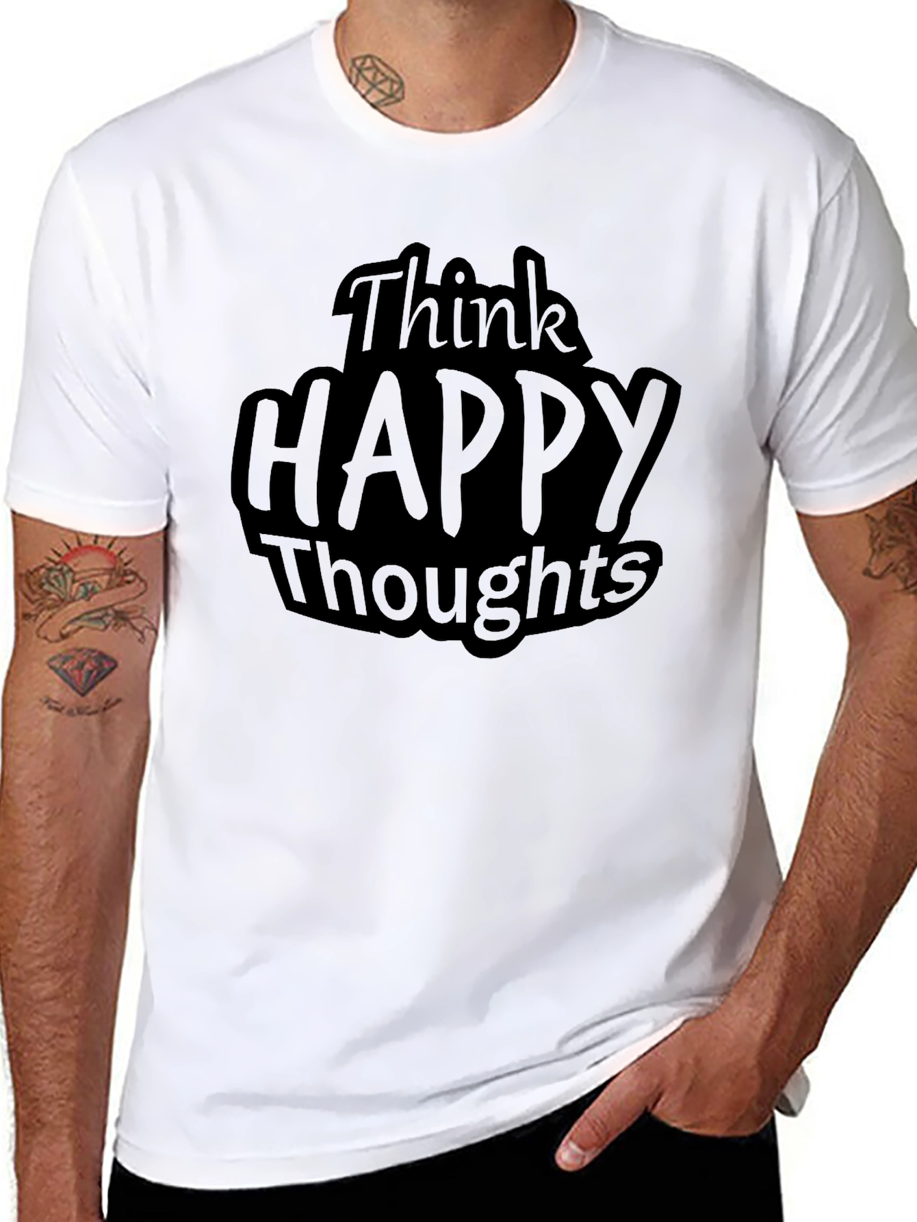 Think Happy Thoughts T-Shirt - Black Crew Neck