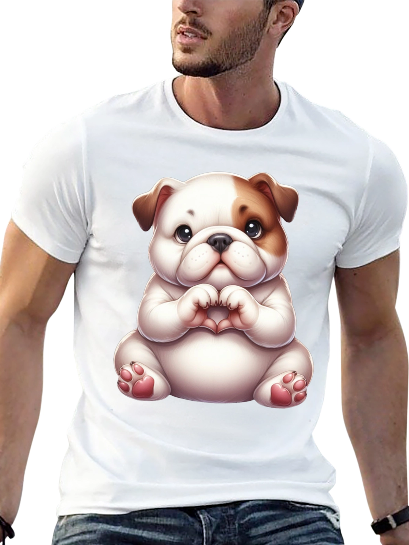 Cute Bulldog Heart Hands Black T-Shirt