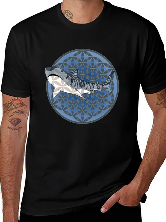 Shark Pattern Graphic T-Shirt - Stylish Mens Tee