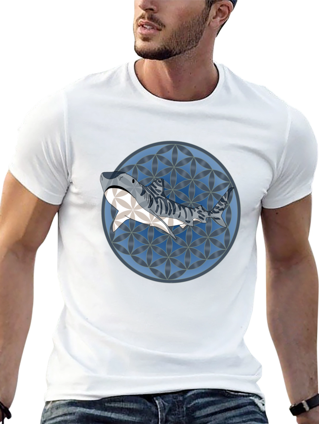 Shark Pattern Graphic T-Shirt - Stylish Mens Tee