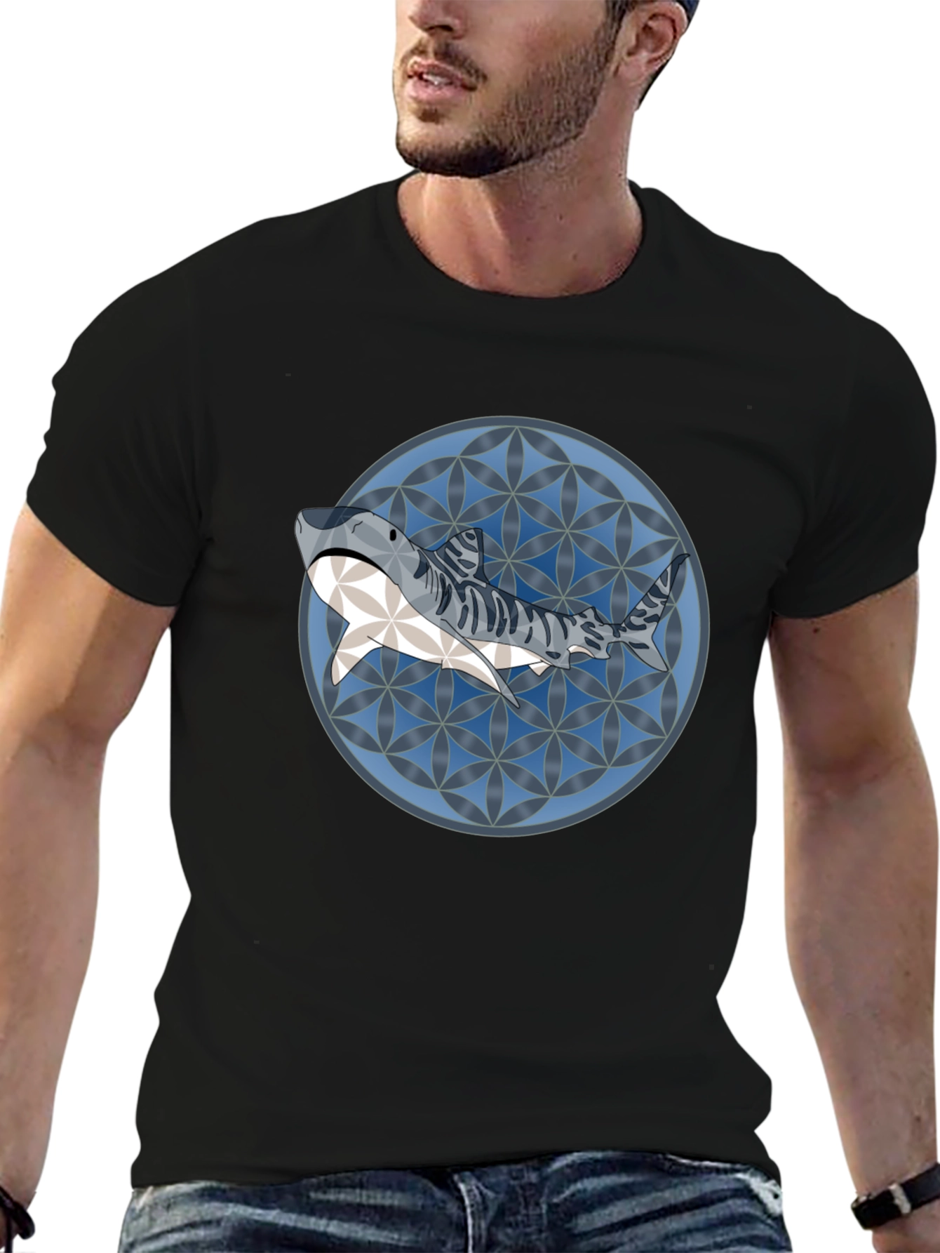 Shark Pattern Graphic T-Shirt - Stylish Mens Tee
