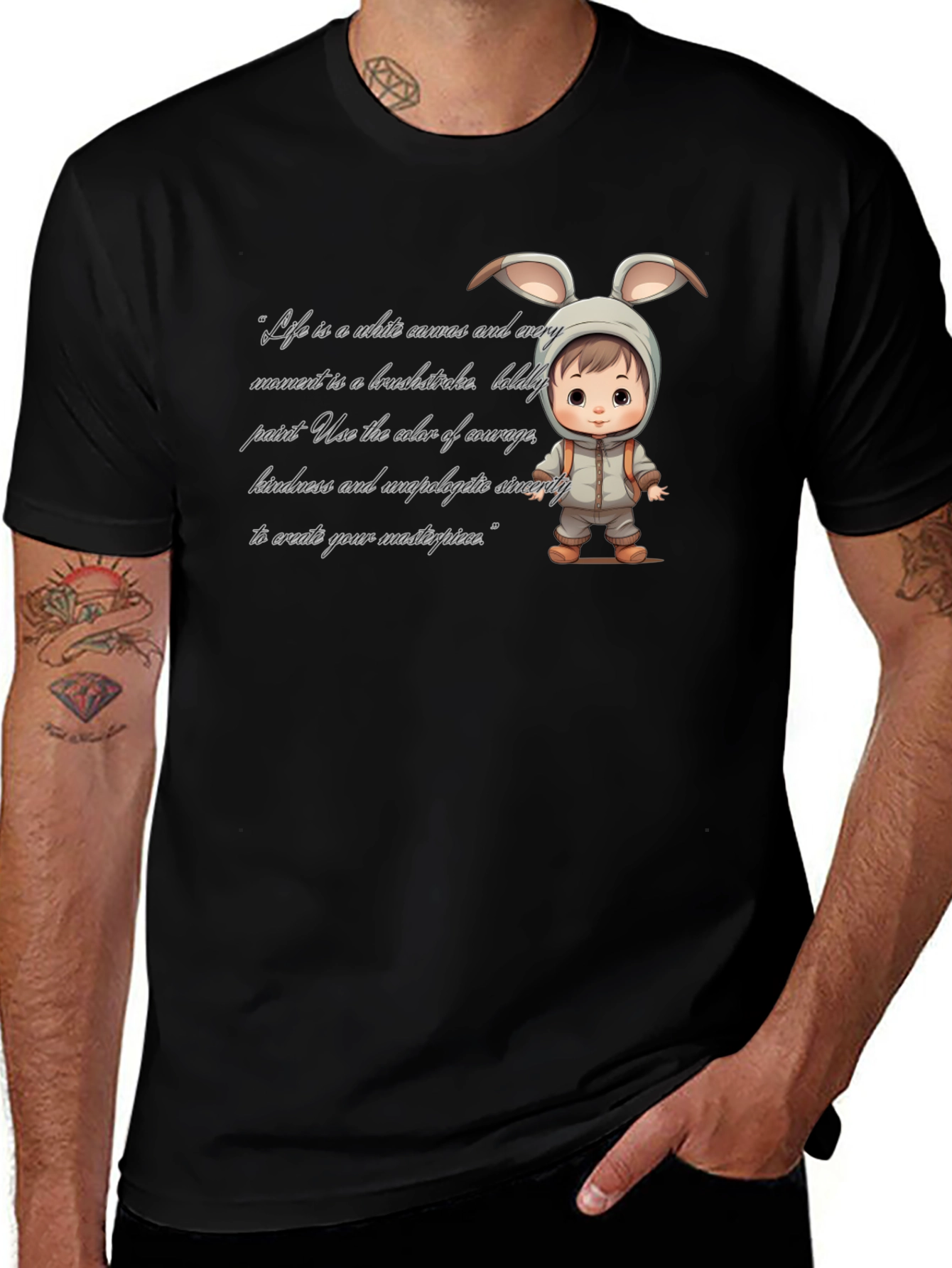 Cute Bunny Baby Art Black T-Shirt