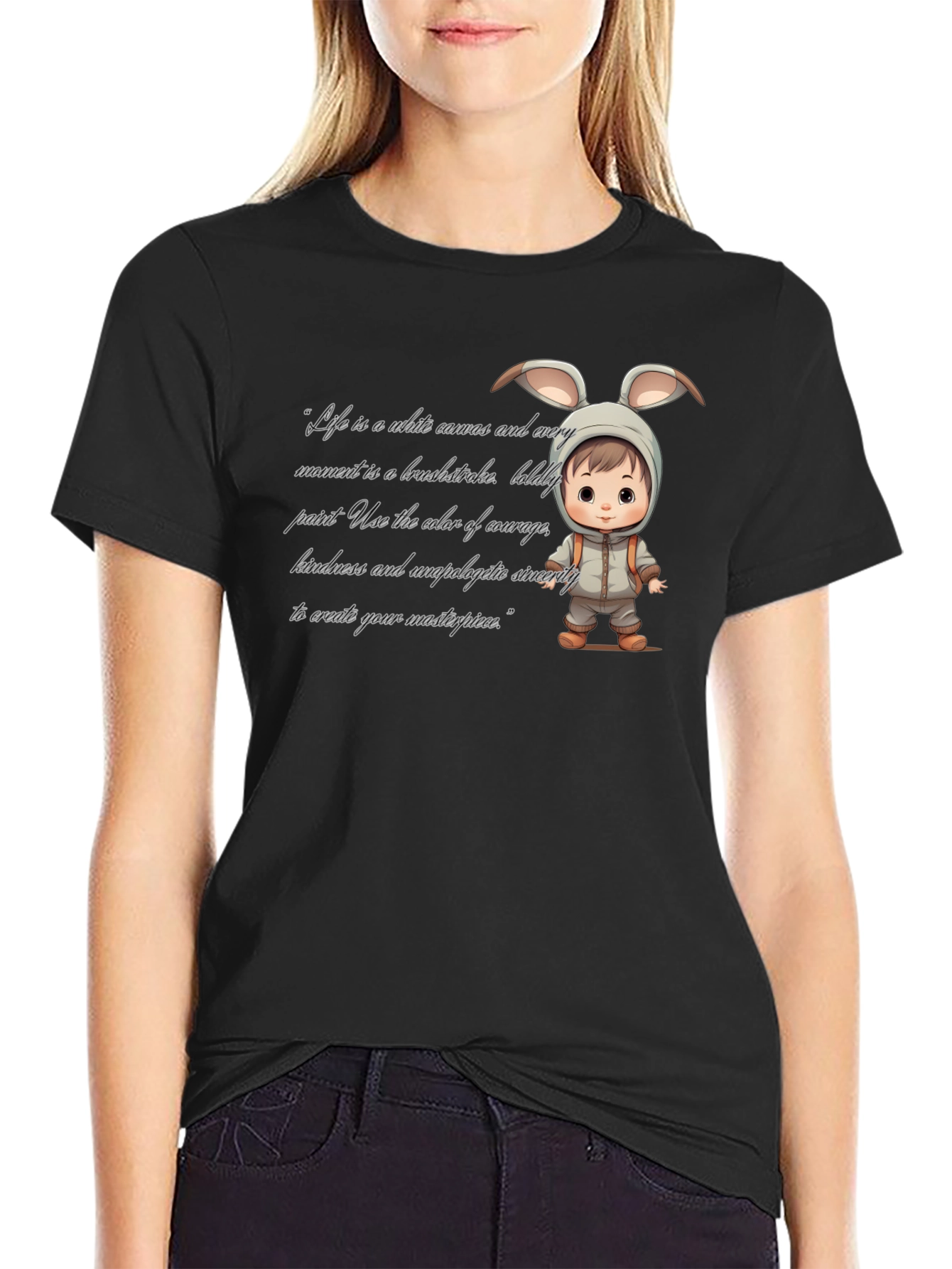 Cute Bunny Baby Art Black T-Shirt