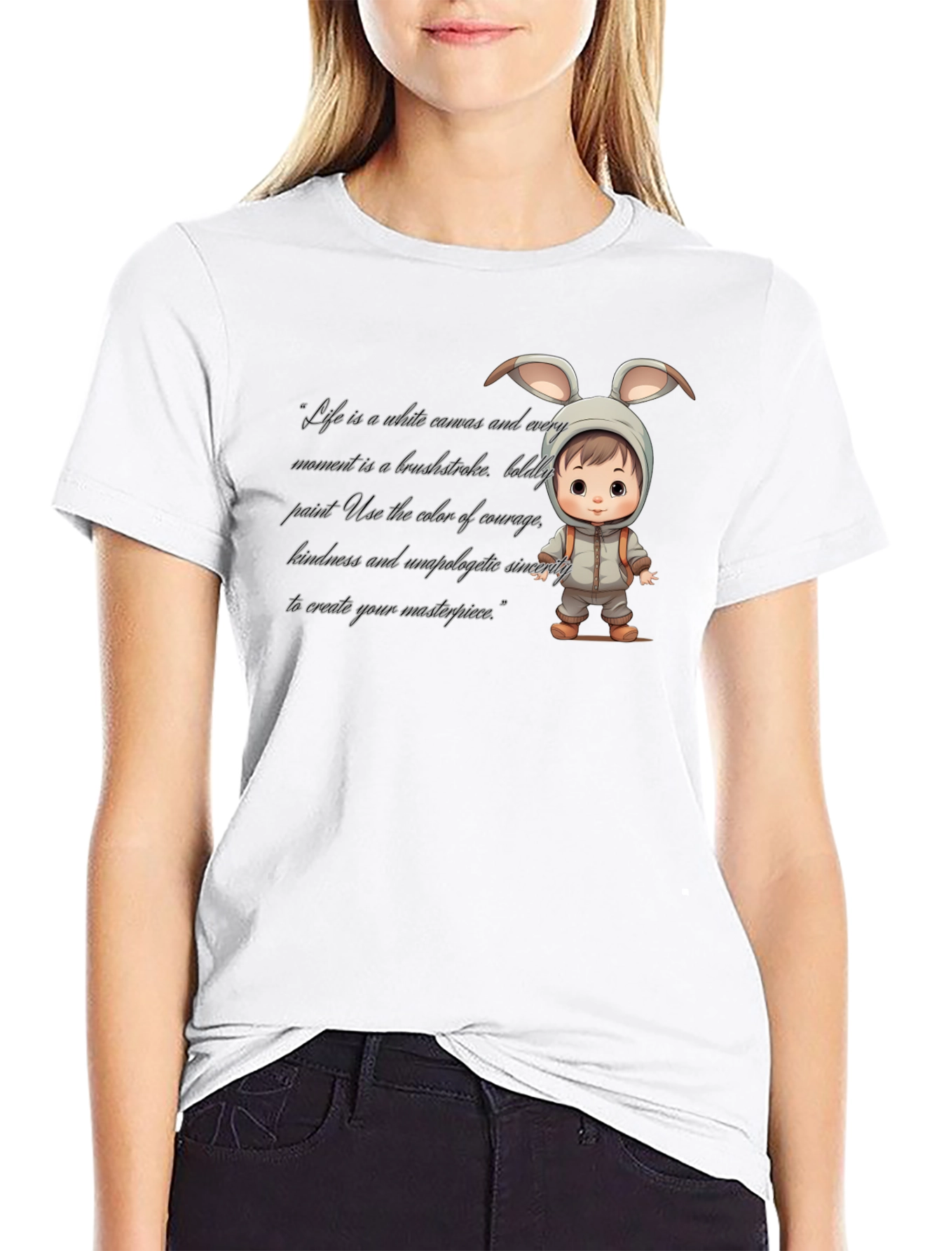 Cute Bunny Baby Art Black T-Shirt