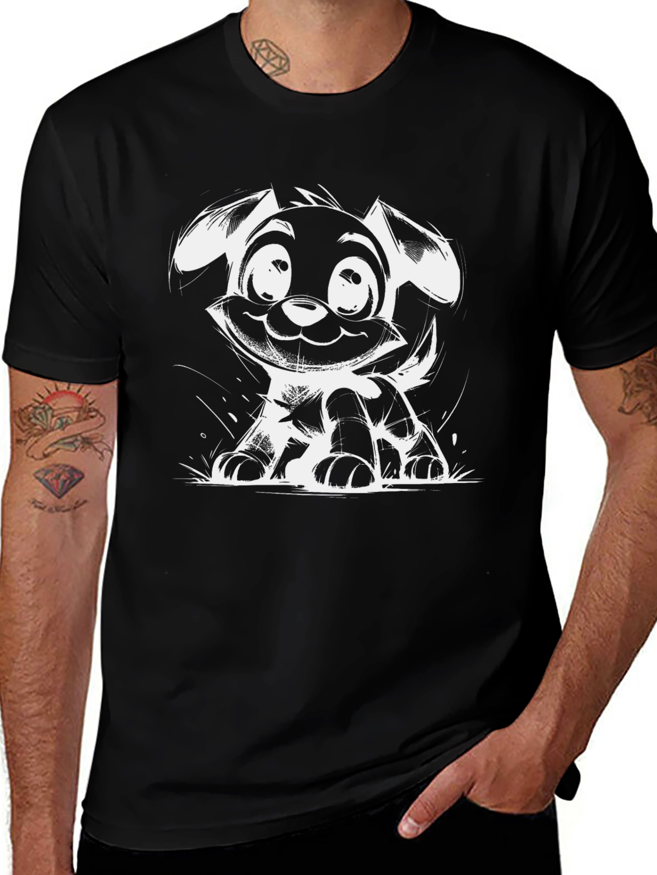 Cartoon Dog Graphic Black T-Shirt