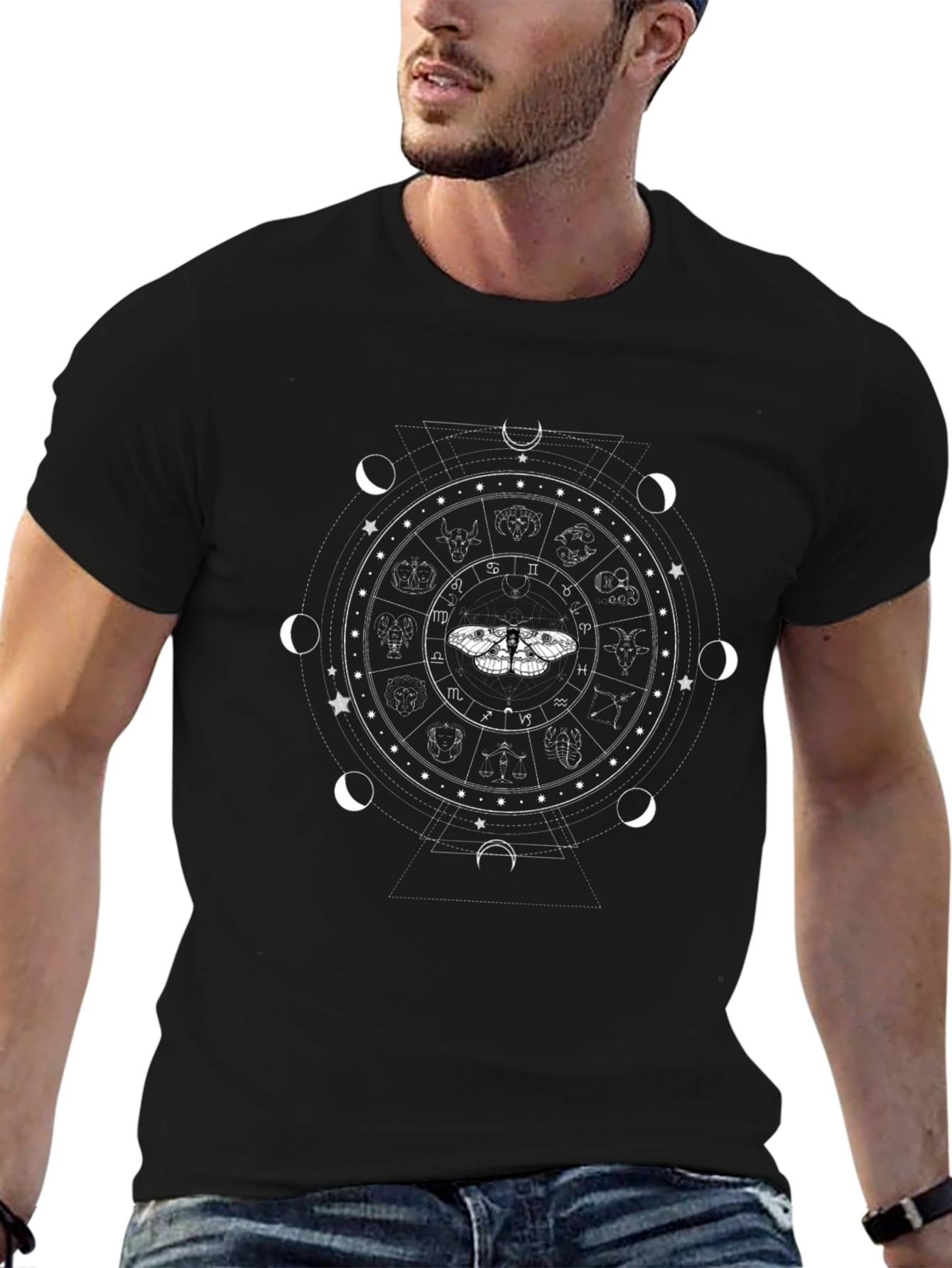 Celestial Zodiac Moth Graphic Tee - Black