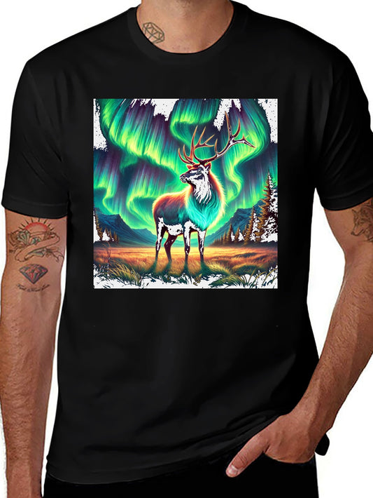 Aurora Elk Graphic Tee - Northern Lights Design