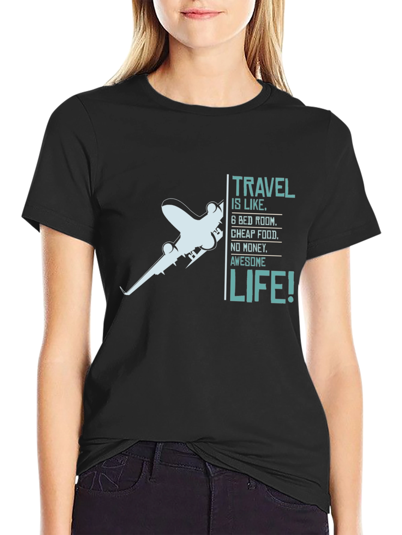 Travel is Life Graphic Tee - Black Crewneck
