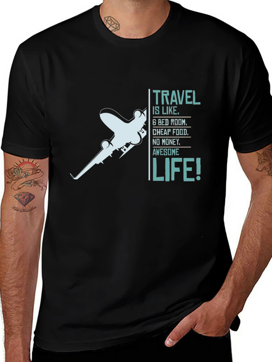 Travel is Life Graphic Tee - Black Crewneck