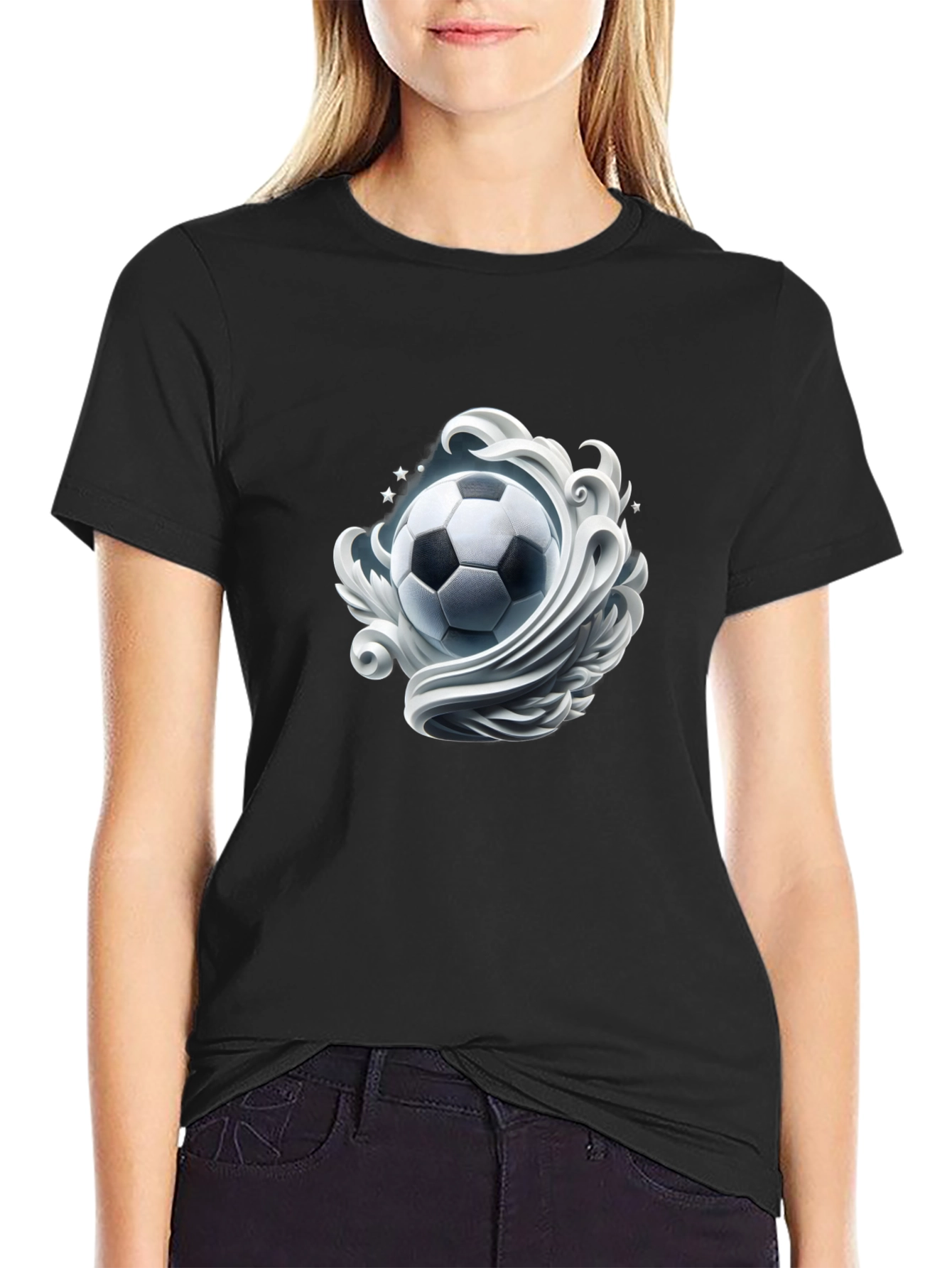Soccer Swirl Black T-Shirt
