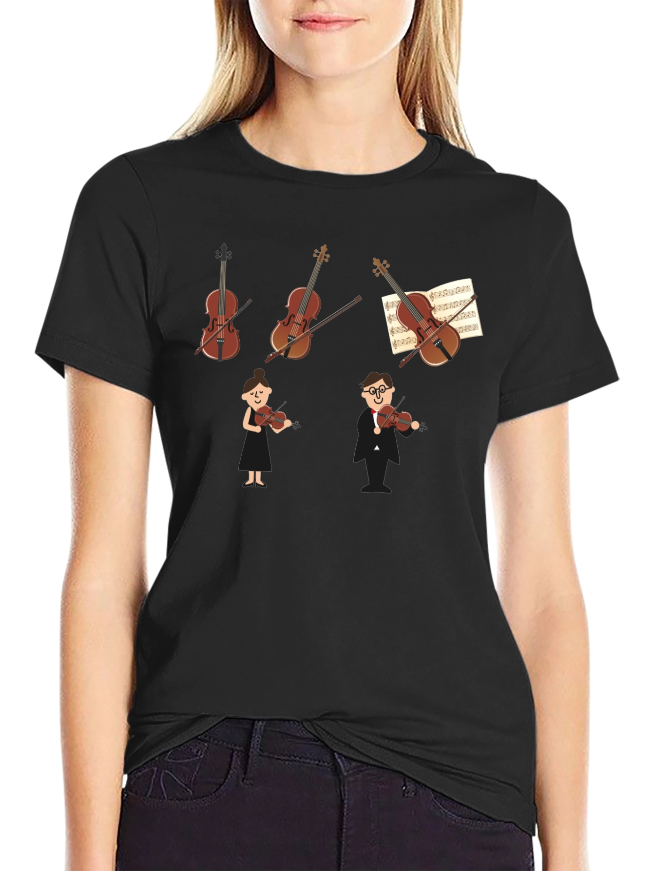 Violin Music Lover Graphic Black T-Shirt