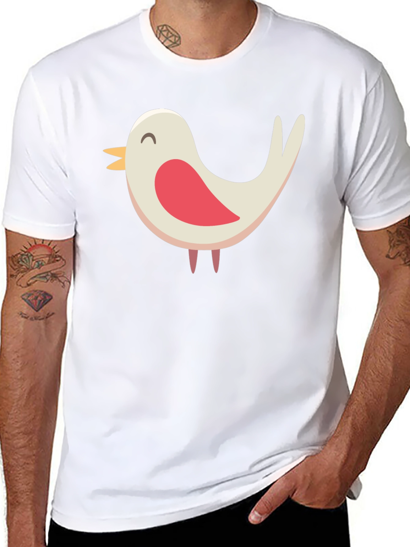 Cute Bird Graphic Tee - Black Cotton Blend Shirt