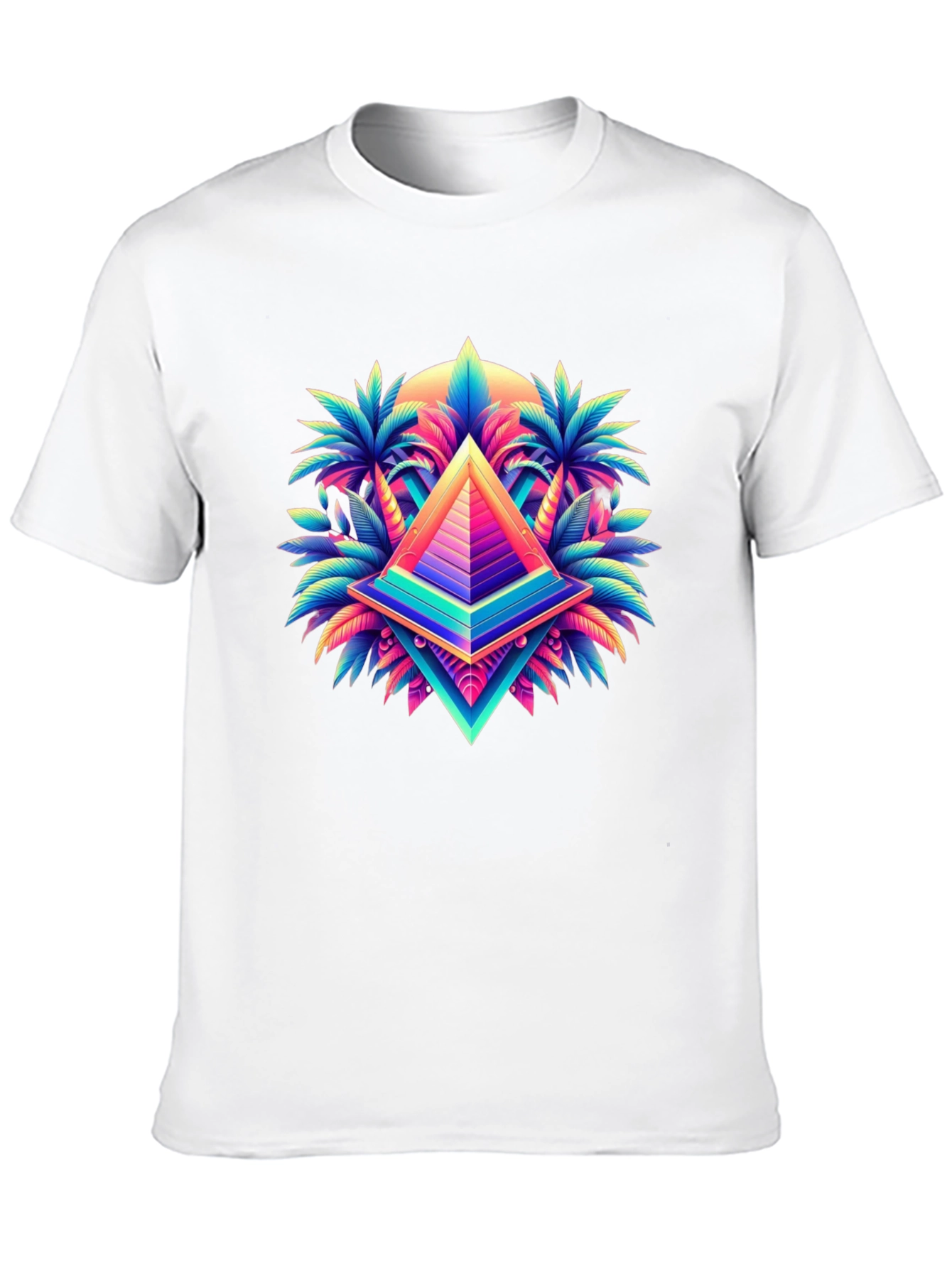 Vaporwave Pyramid Palm Tree Graphic T-Shirt