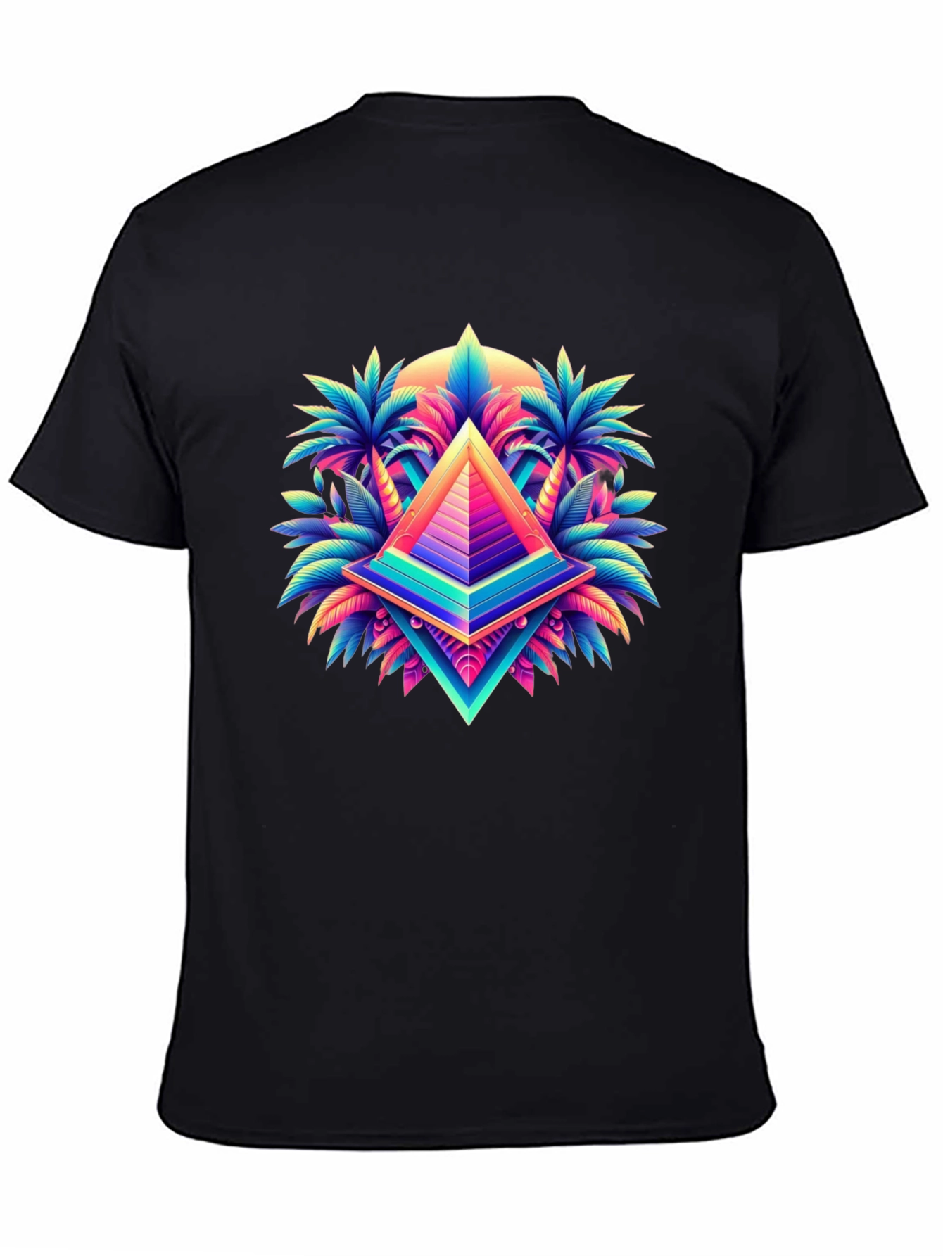 Vaporwave Pyramid Palm Tree Graphic T-Shirt
