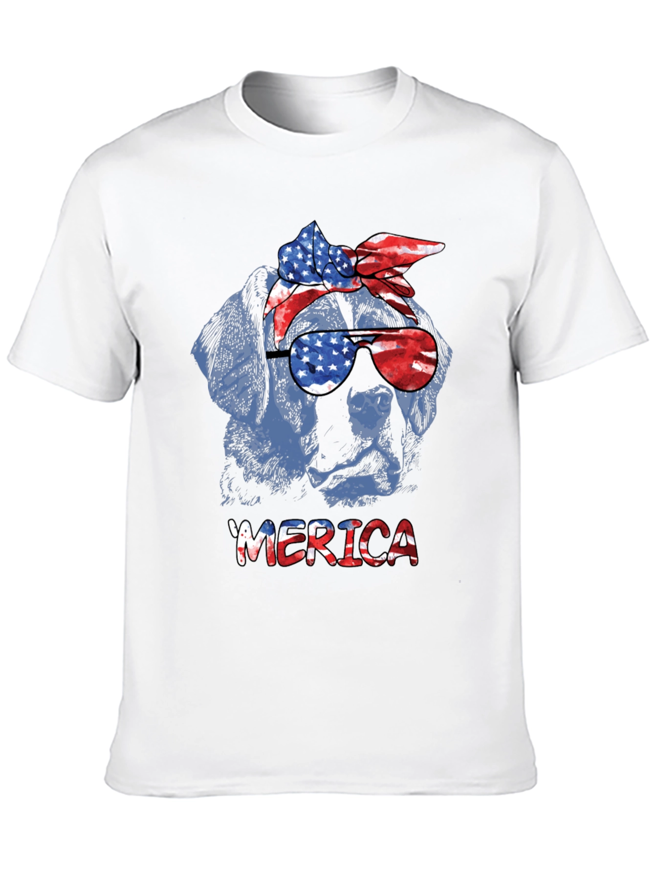 Patriotic Dog T-Shirt - American Flag Bandana & Glasses