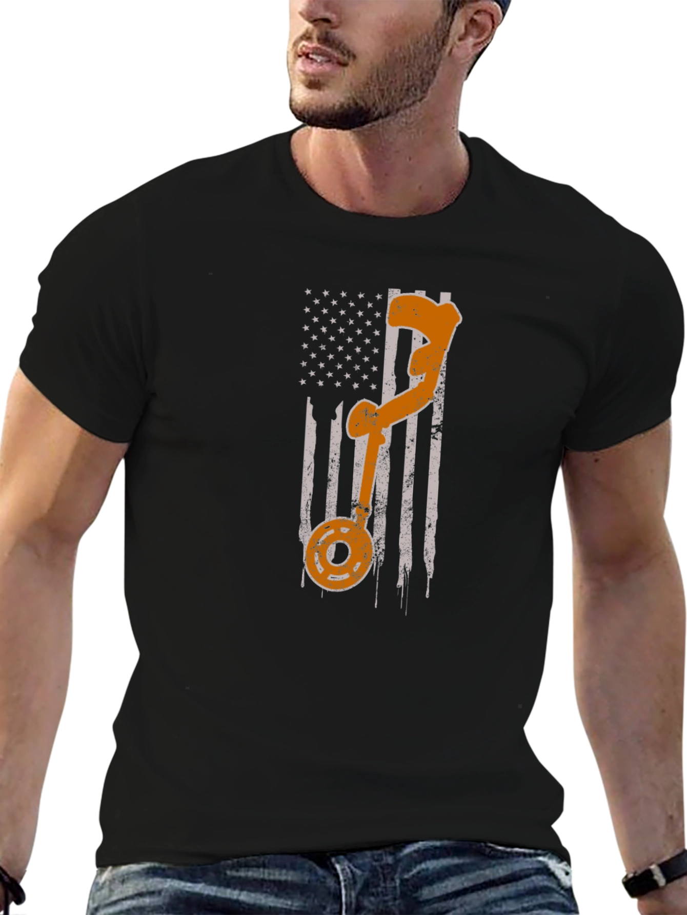 American Flag T-Shirt - Fishing Rod Design