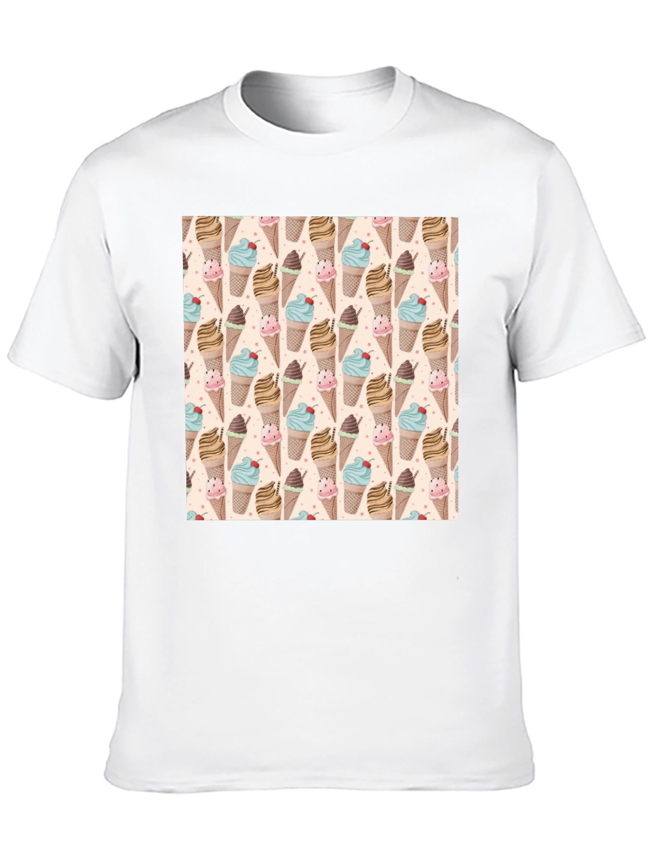 Fun Ice Cream Pattern Black T-Shirt