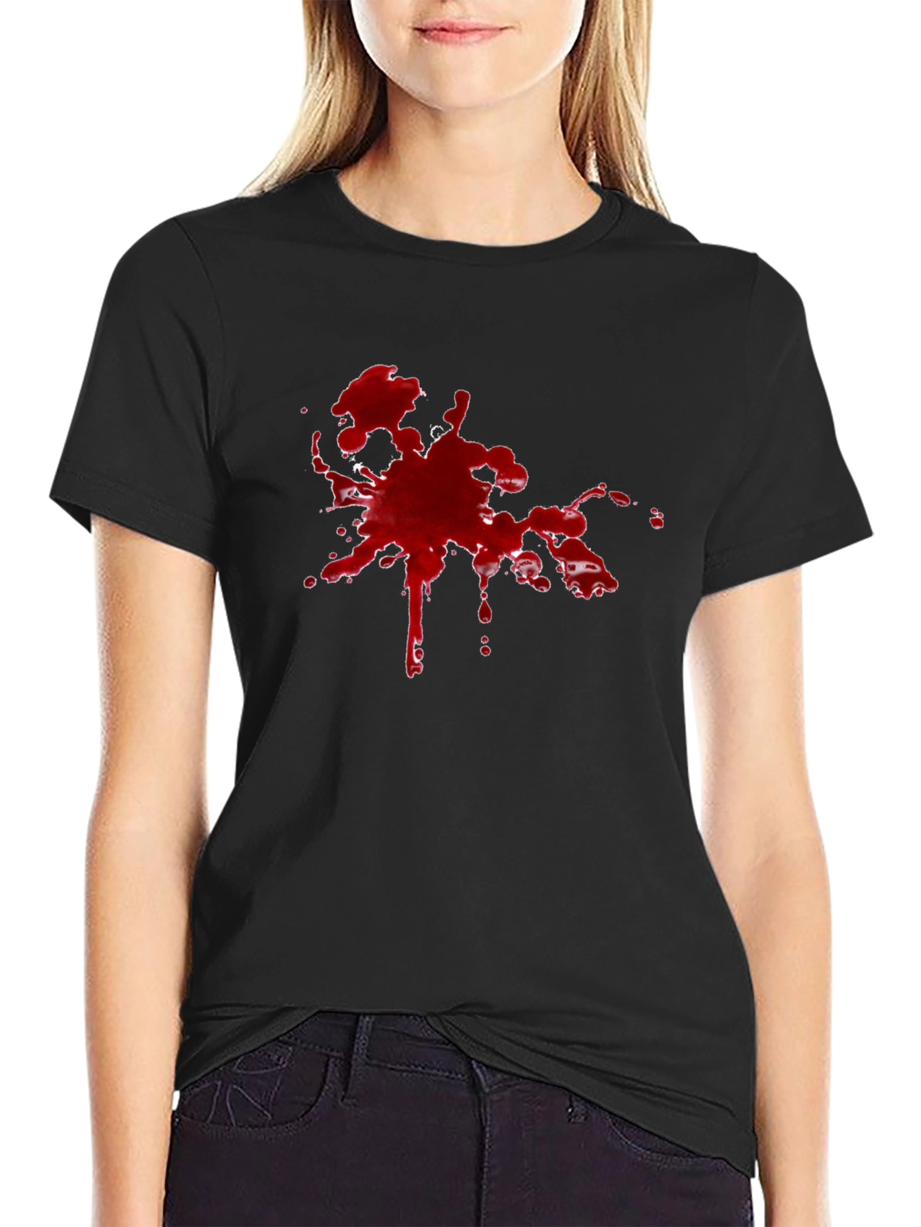 Red Splatter Graphic Tee - Bold Black Cotton Shirt