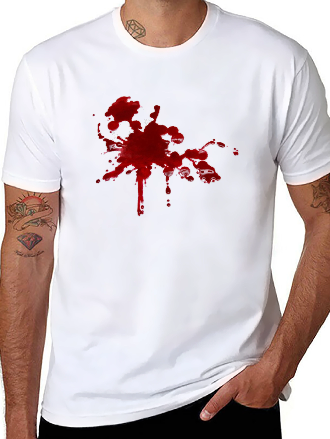 Red Splatter Graphic Tee - Bold Black Cotton Shirt