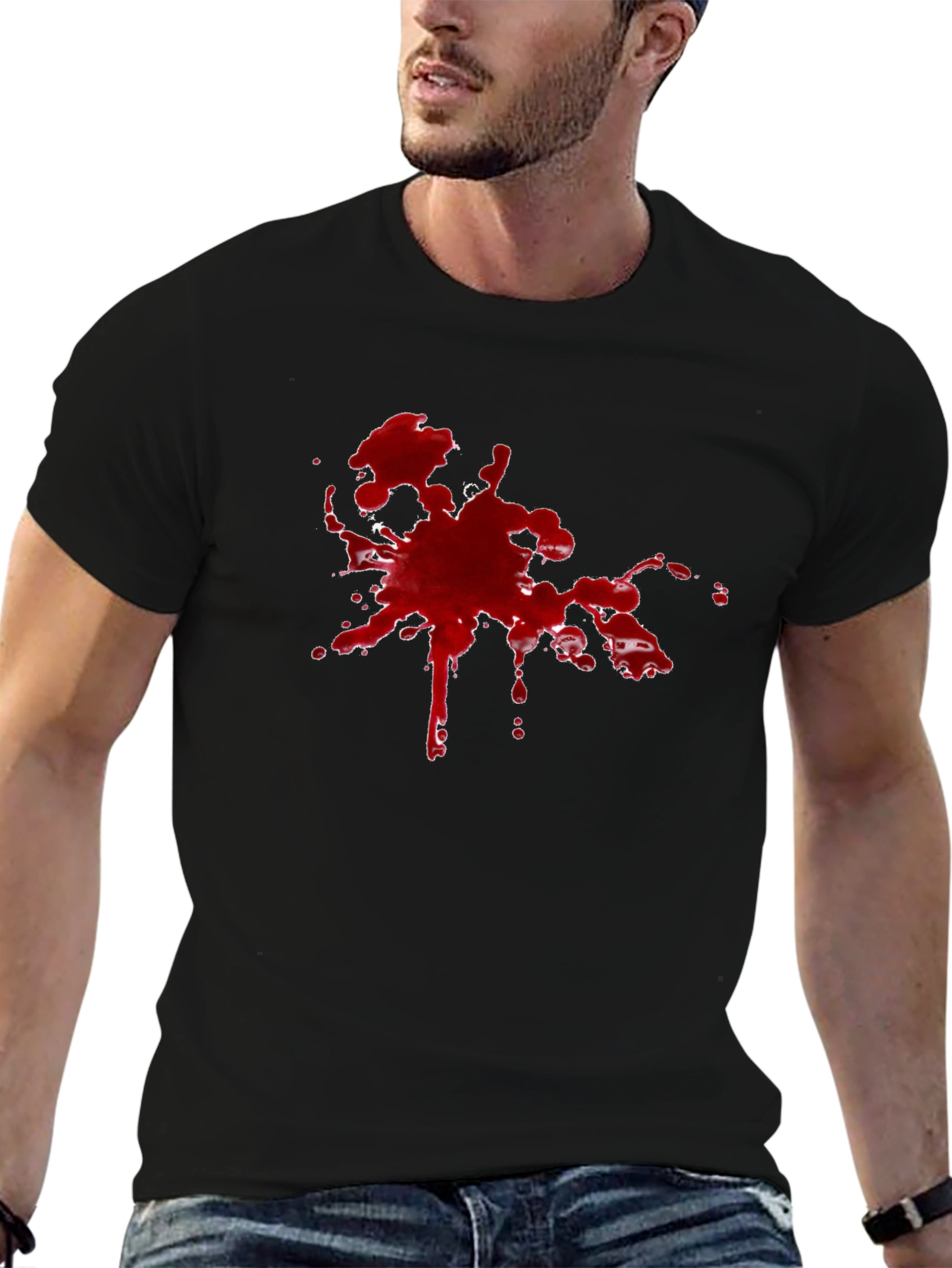 Red Splatter Graphic Tee - Bold Black Cotton Shirt