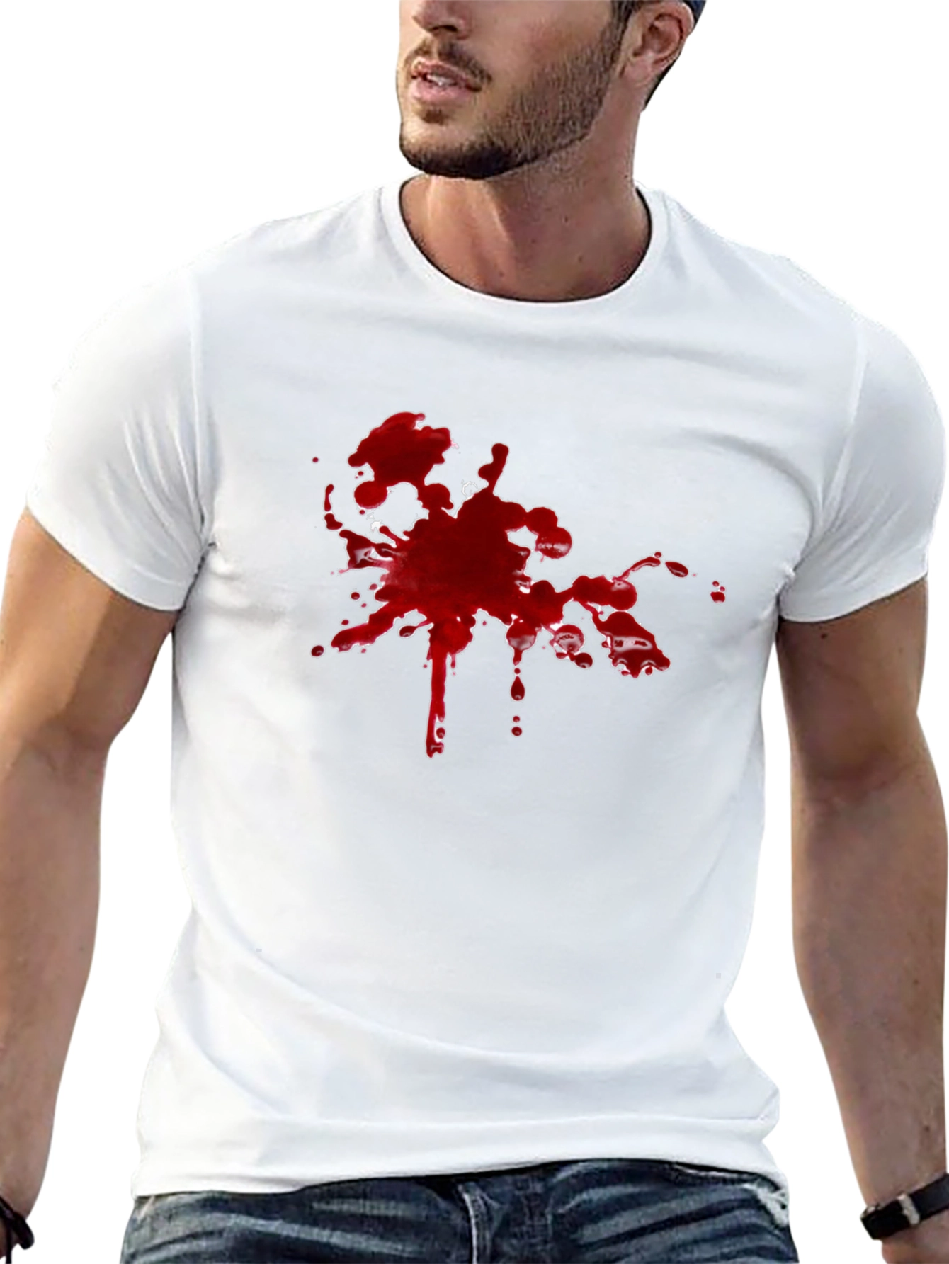 Red Splatter Graphic Tee - Bold Black Cotton Shirt