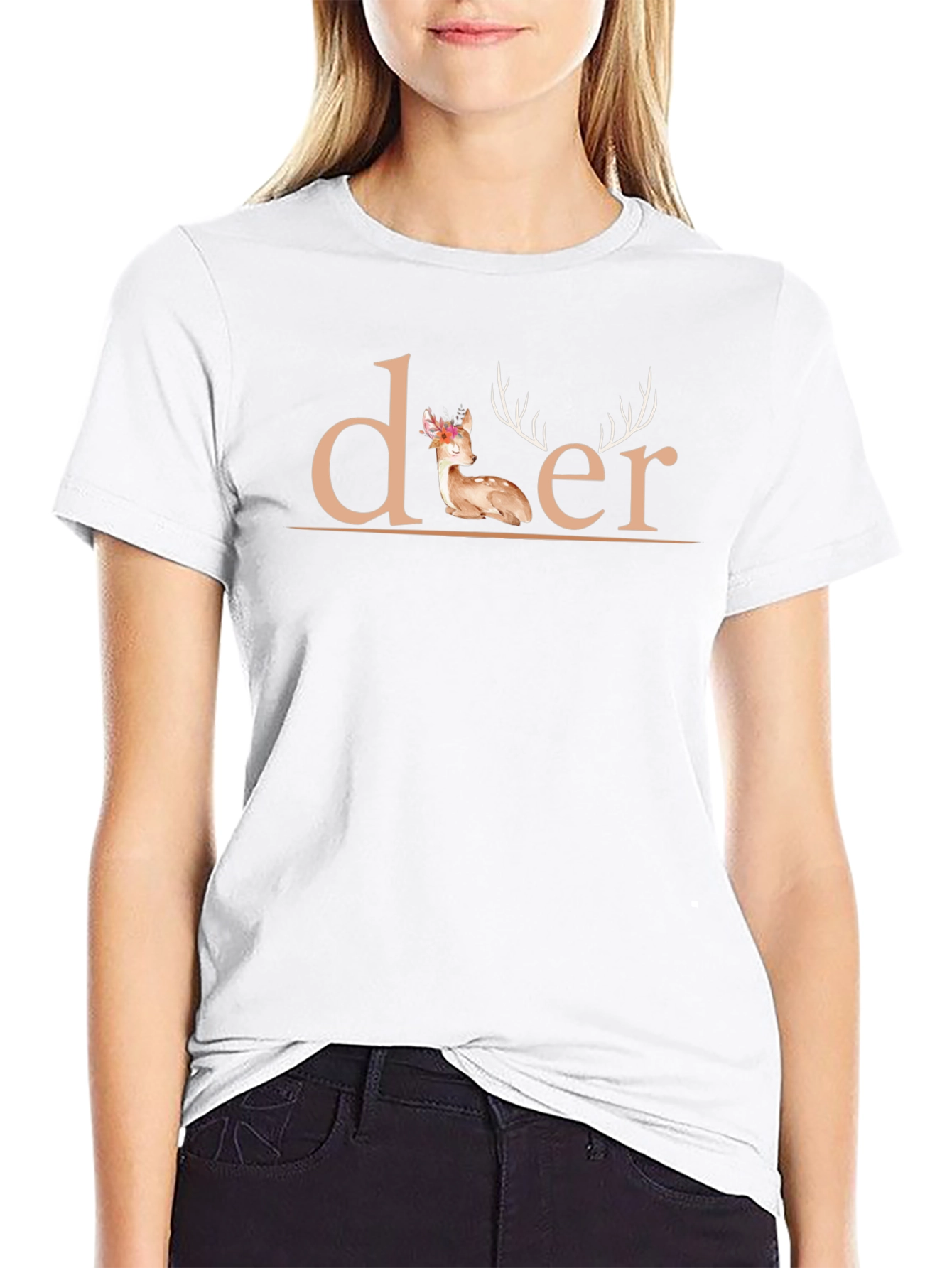 Deer Graphic Print Black T-Shirt