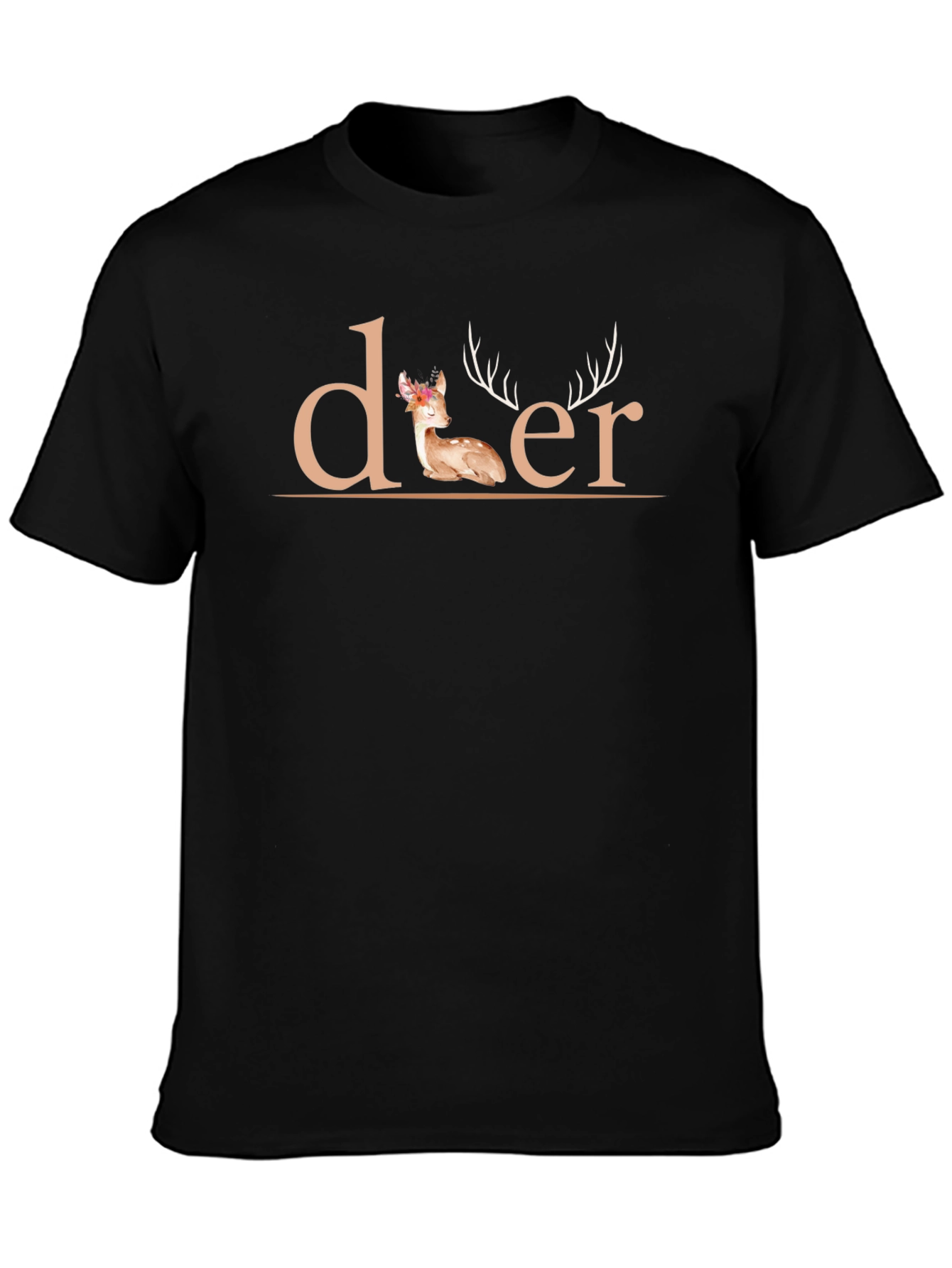 Deer Graphic Print Black T-Shirt