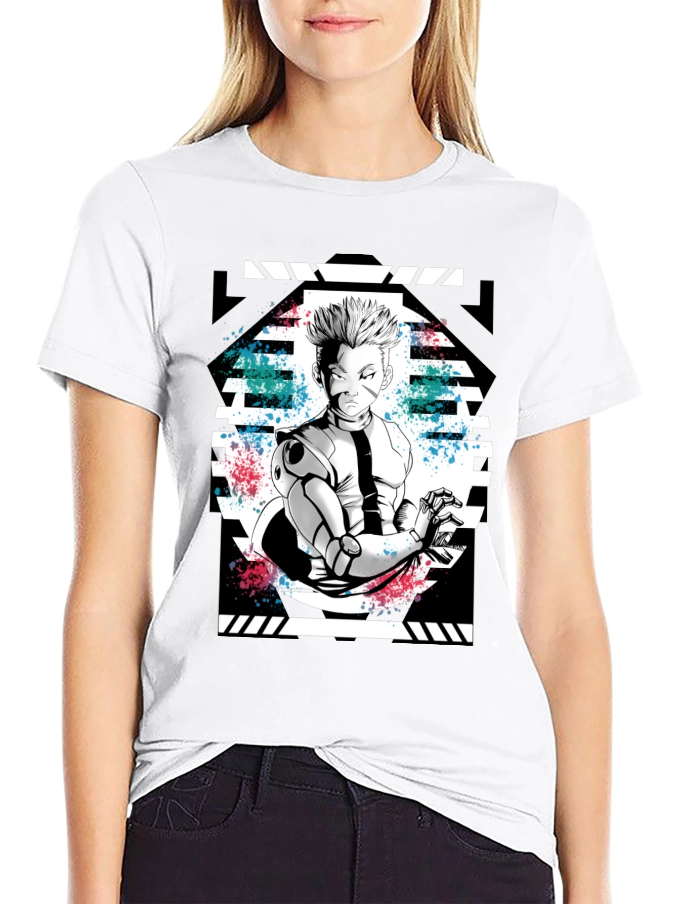 Anime Graphic Print Black T-Shirt