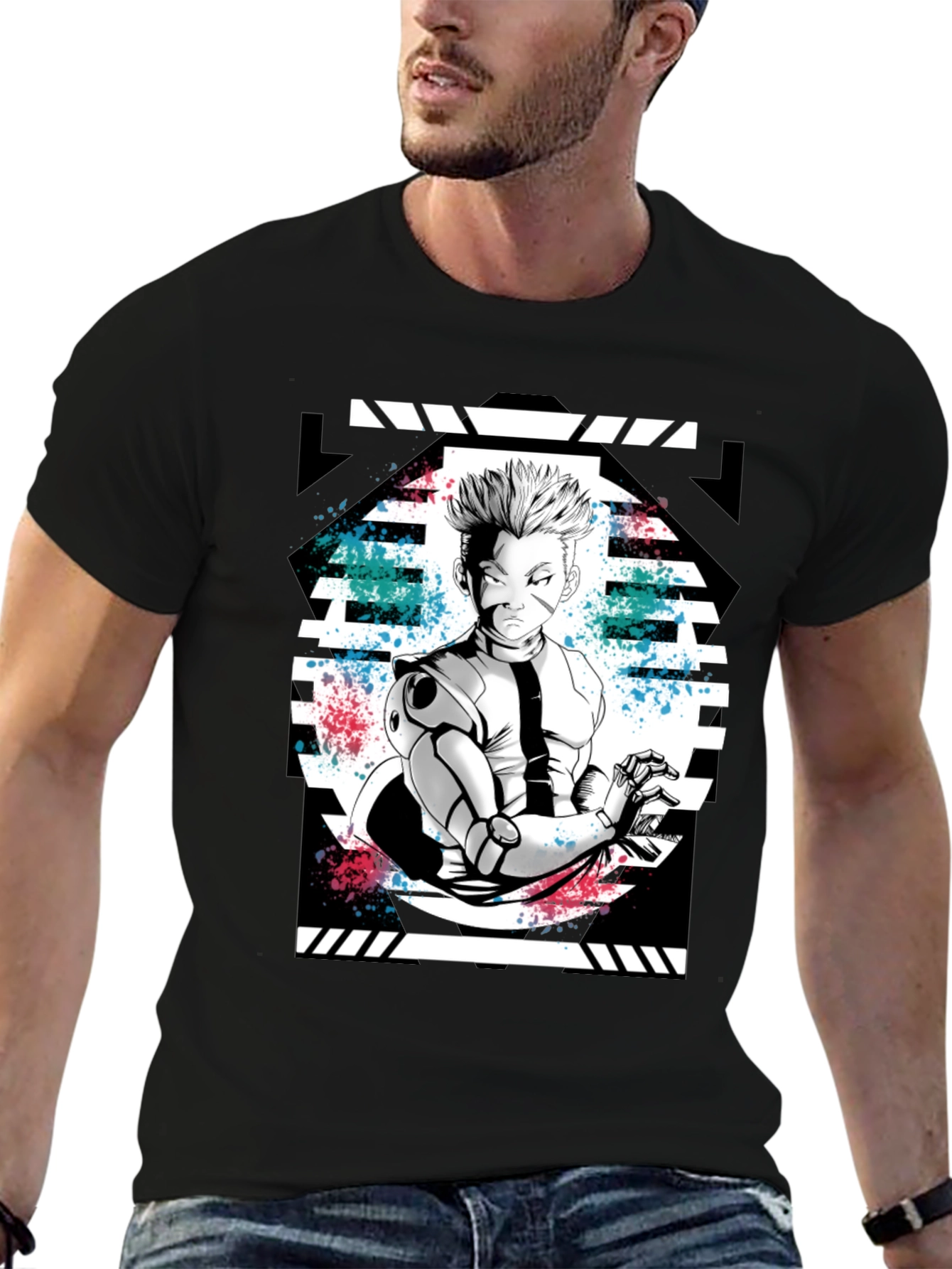 Anime Graphic Print Black T-Shirt