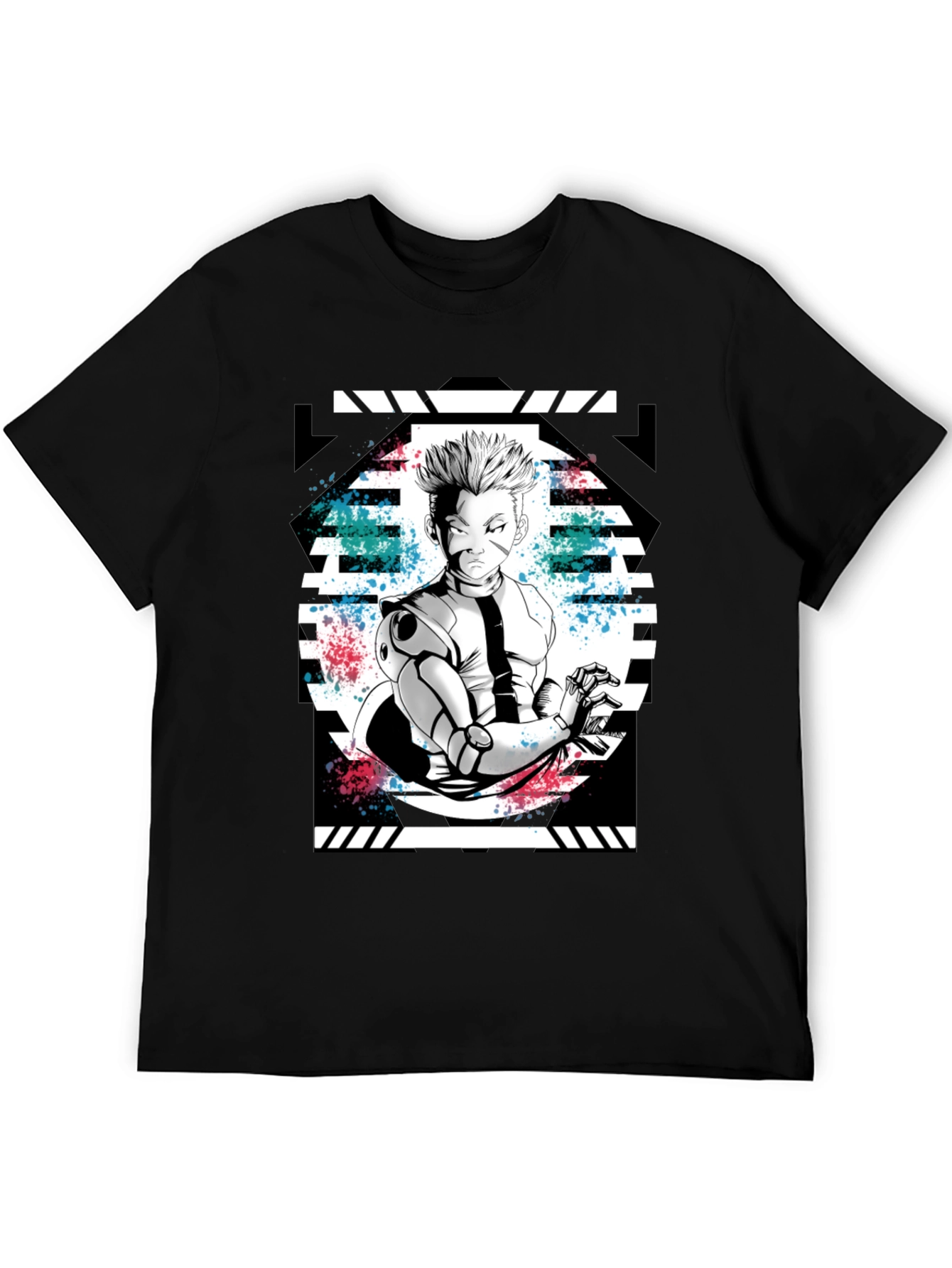 Anime Graphic Print Black T-Shirt