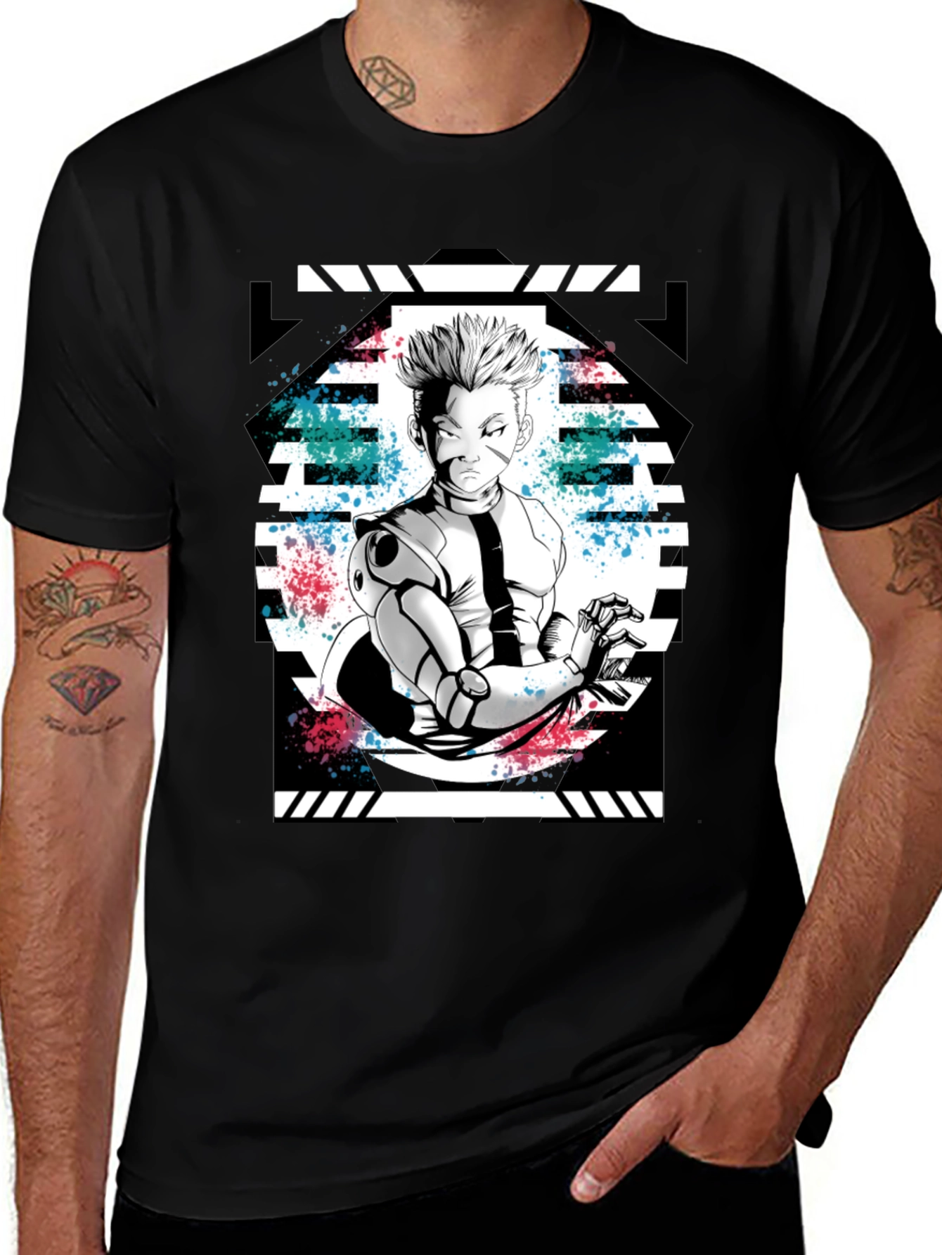 Anime Graphic Print Black T-Shirt