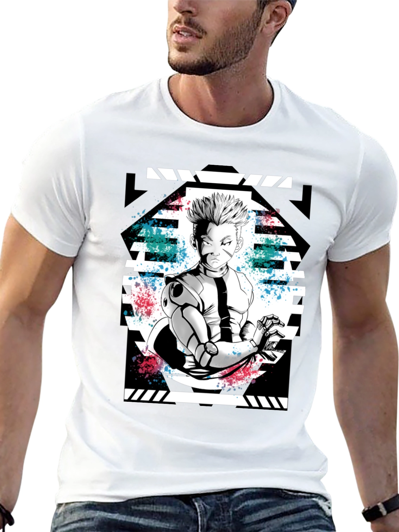 Anime Graphic Print Black T-Shirt