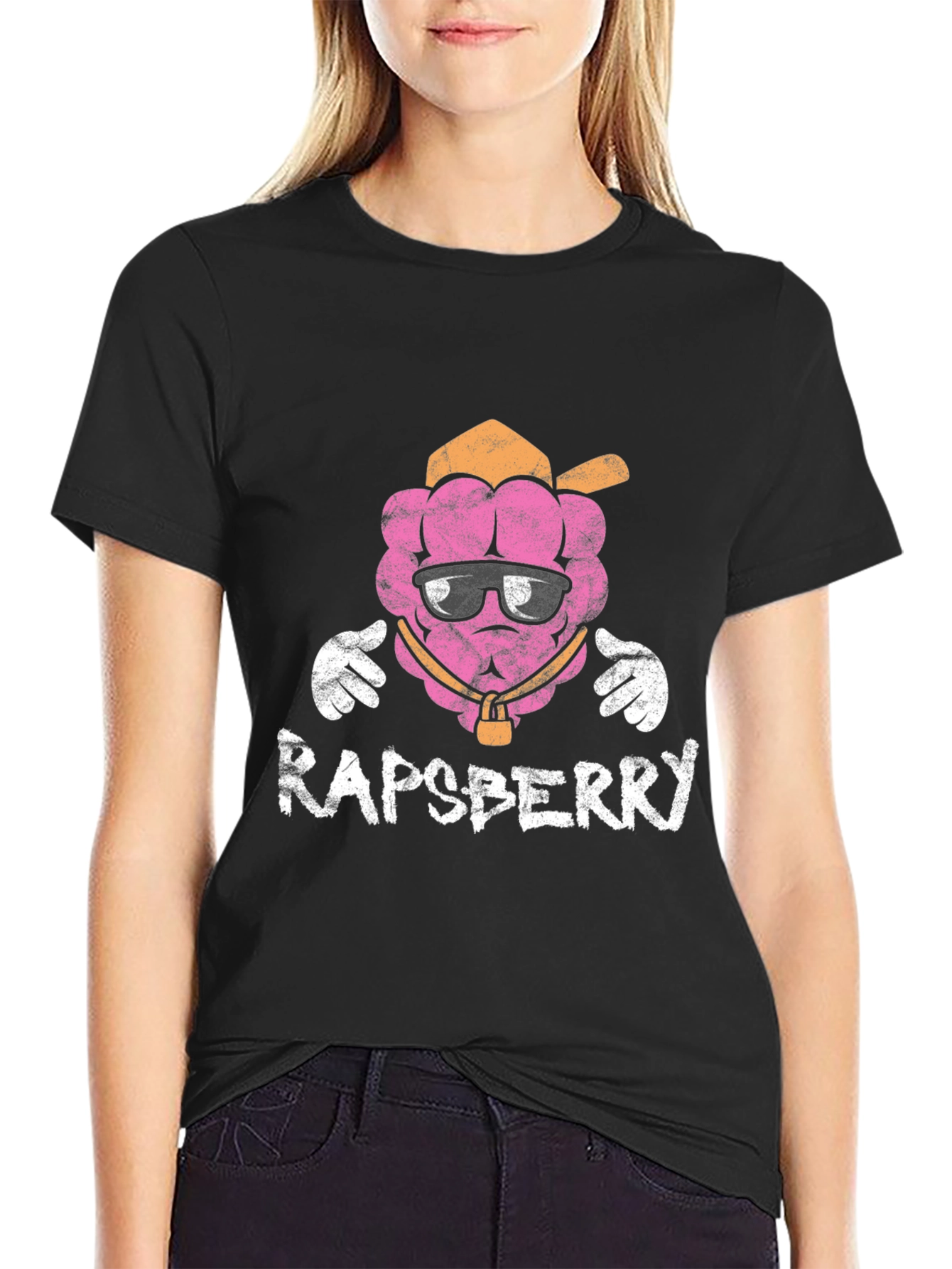 Rapberry Graphic Print Black T-Shirt