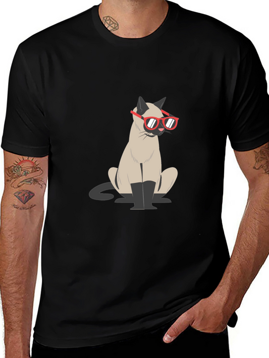 Cool Cat in Shades Graphic Tee - Black Cotton Shirt