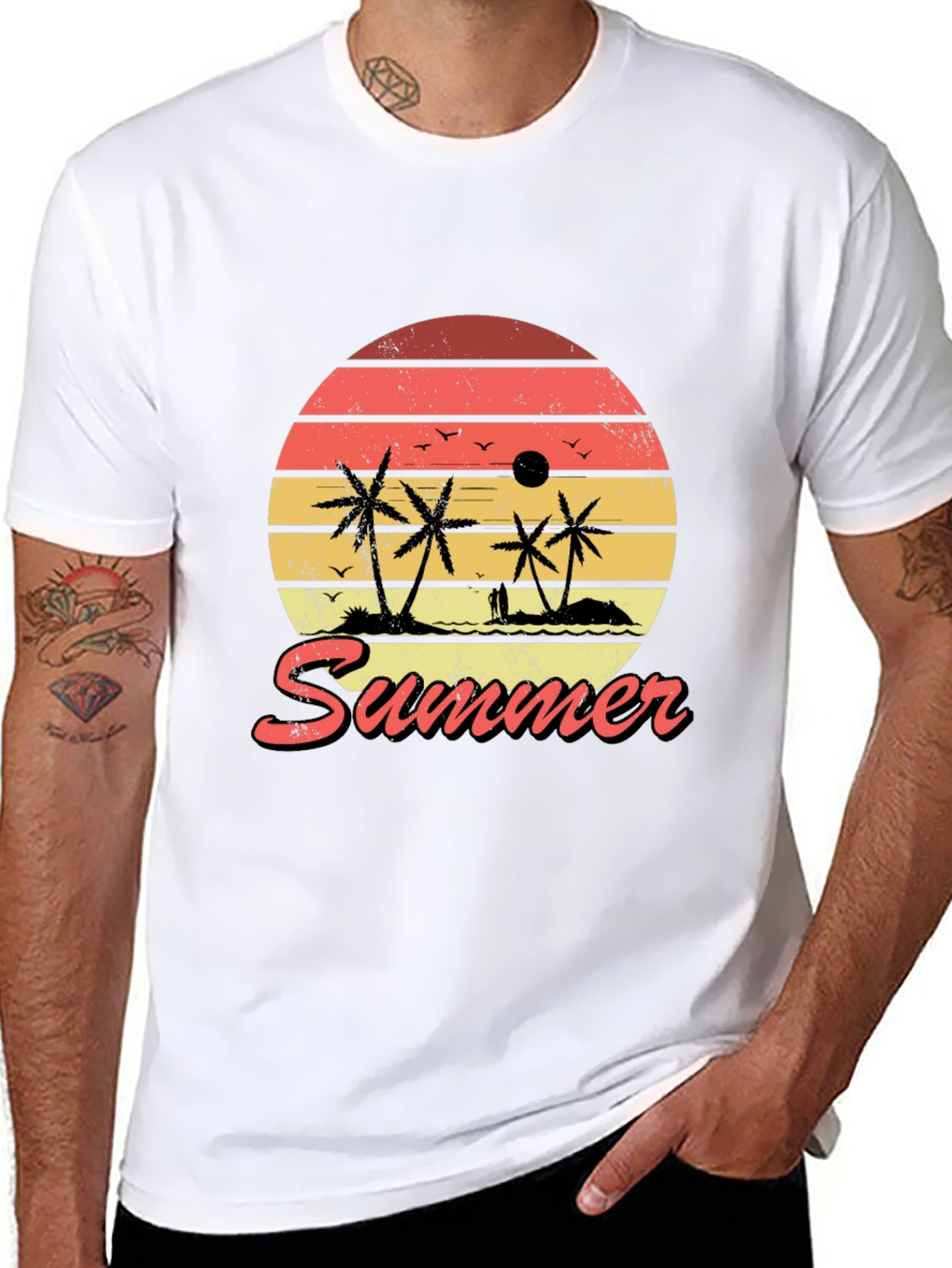 Retro Summer Sunset Graphic Tee - Tropical Palm T-Shirt