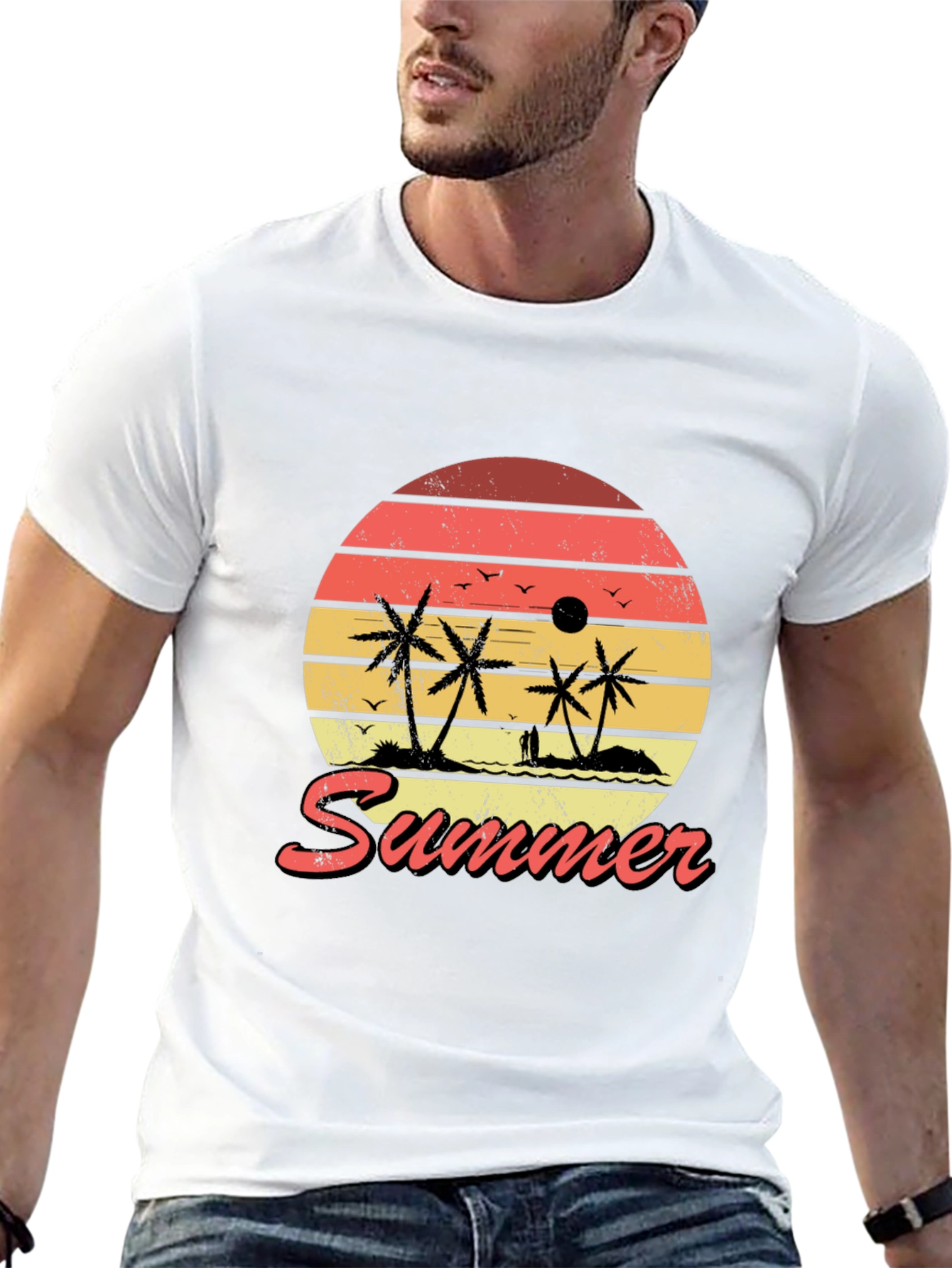 Retro Summer Sunset Graphic Tee - Tropical Palm T-Shirt