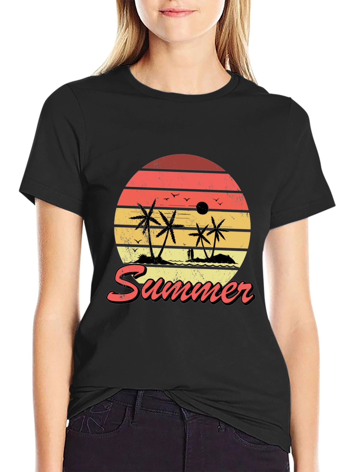 Retro Summer Sunset Graphic Tee - Tropical Palm T-Shirt