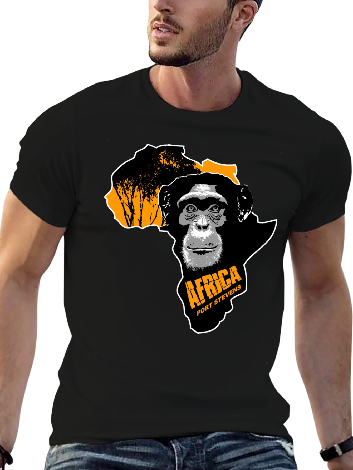 Africa Chimpanzee Graphic Black T-Shirt