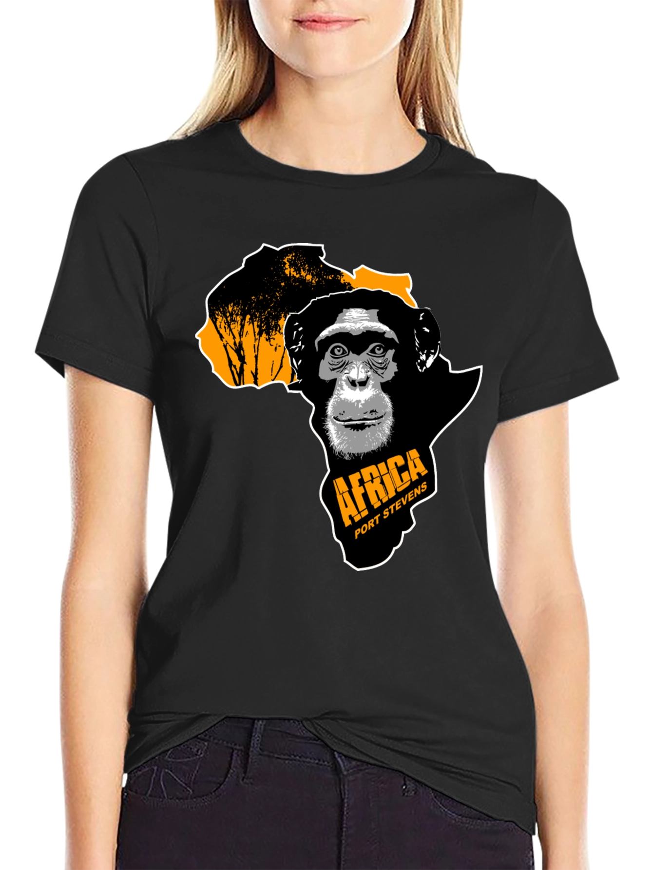 Africa Chimpanzee Graphic Black T-Shirt