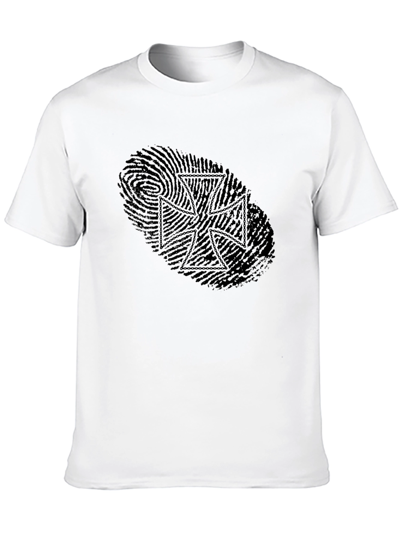 Fingerprint Iron Cross Graphic Tee - Sleek Black Design