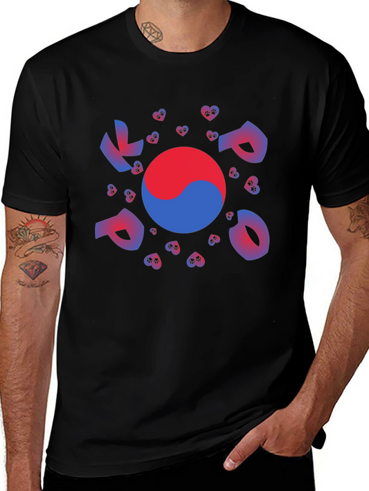 South Korea Flag T-Shirt | K-Pop Heart Design | Black Crew Neck Tee