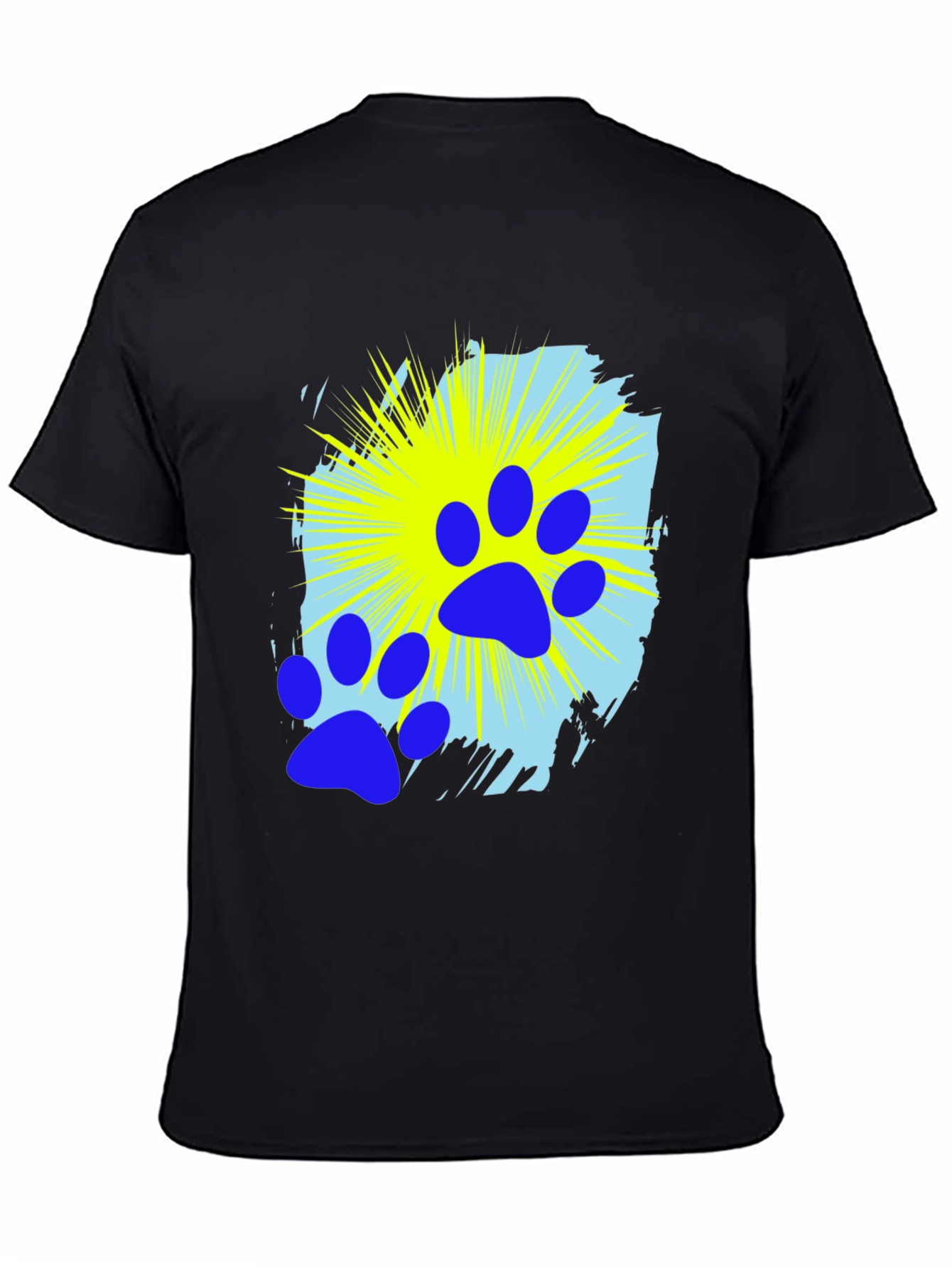 Blue Paw Print Graphic Black T-Shirt