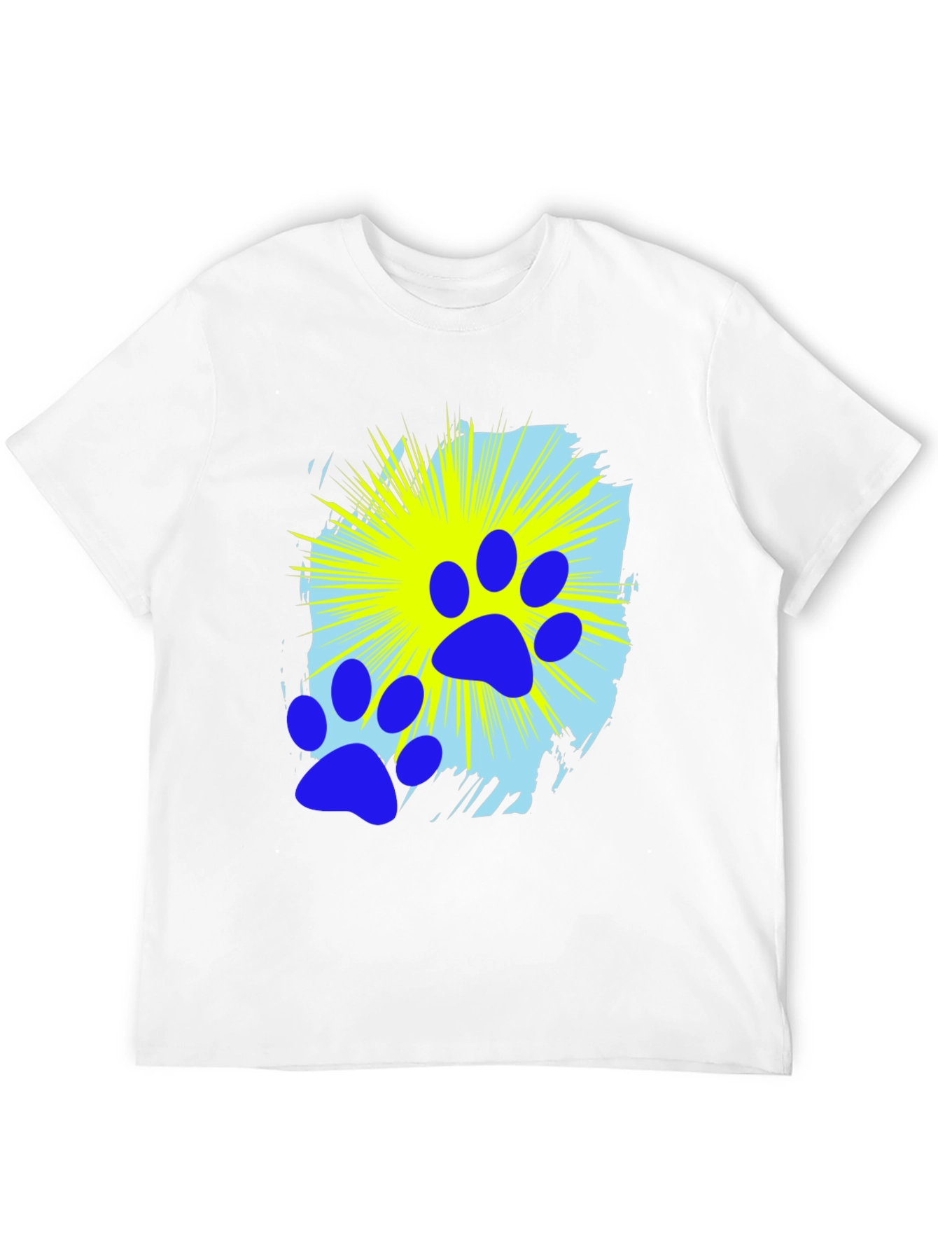 Blue Paw Print Graphic Black T-Shirt