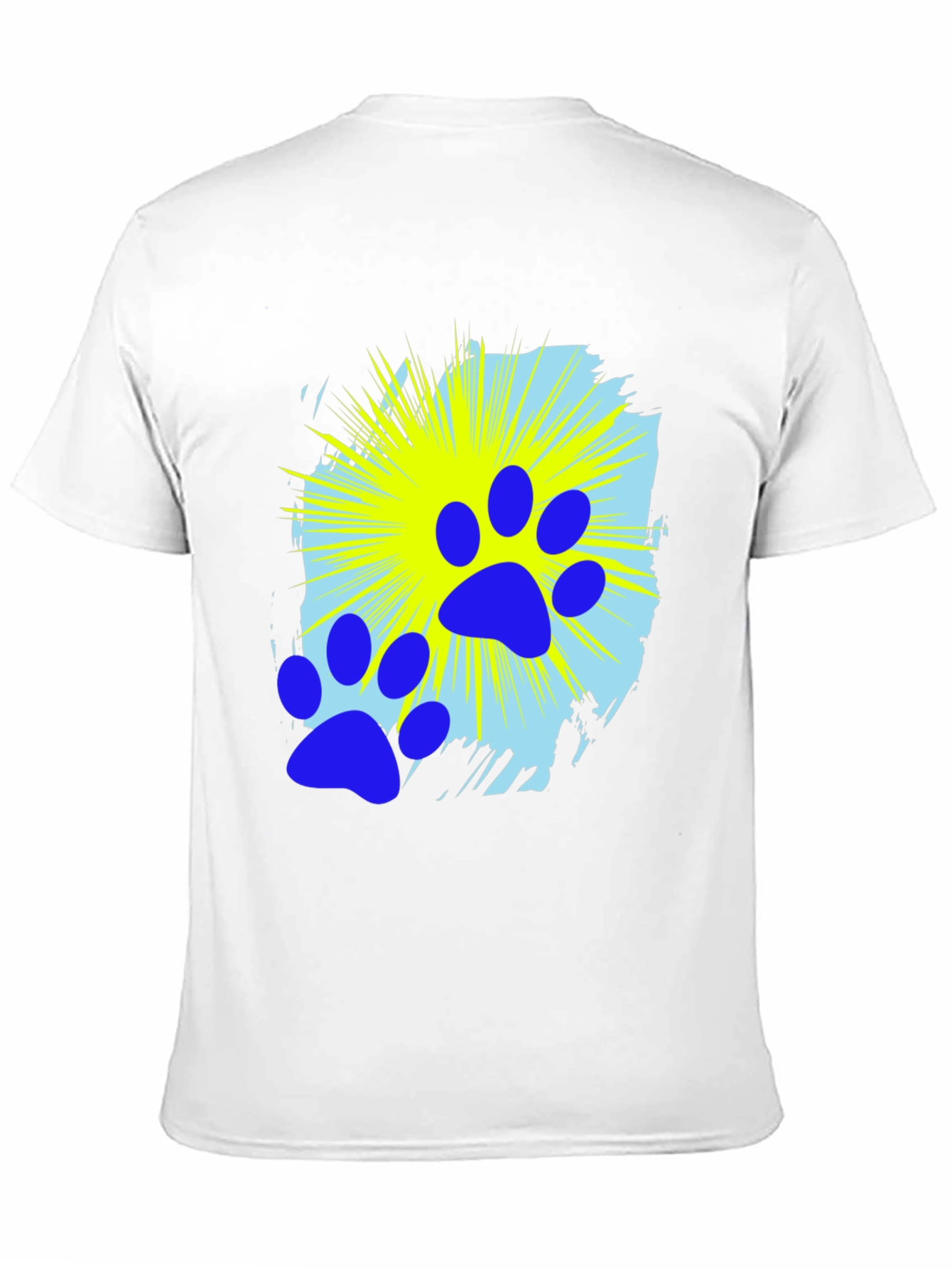 Blue Paw Print Graphic Black T-Shirt