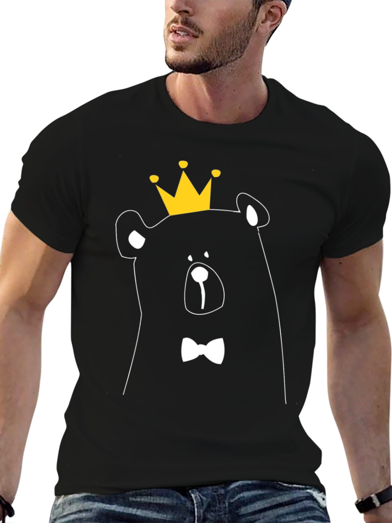 Bear King Graphic Tee - Black Cotton T-Shirt