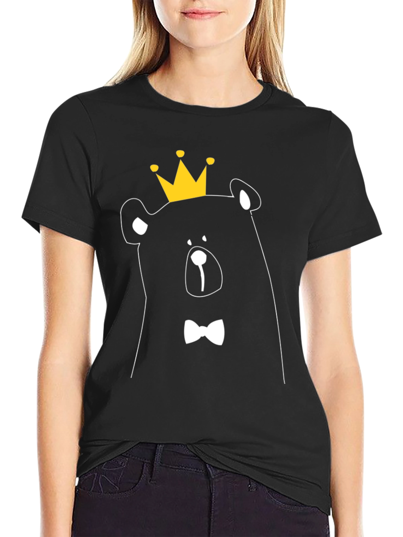 Bear King Graphic Tee - Black Cotton T-Shirt