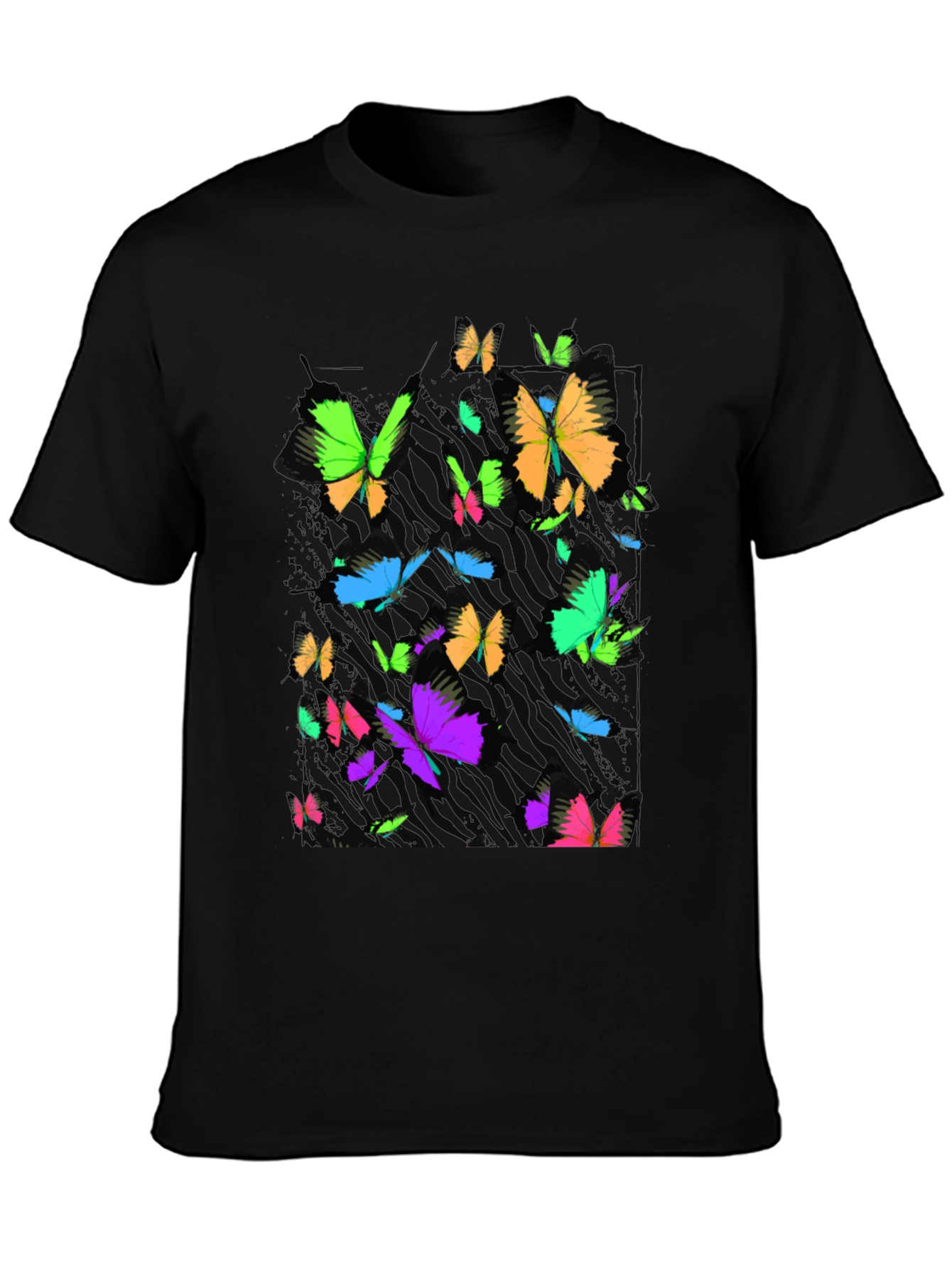 Vibrant Butterfly Graphic Black T-Shirt